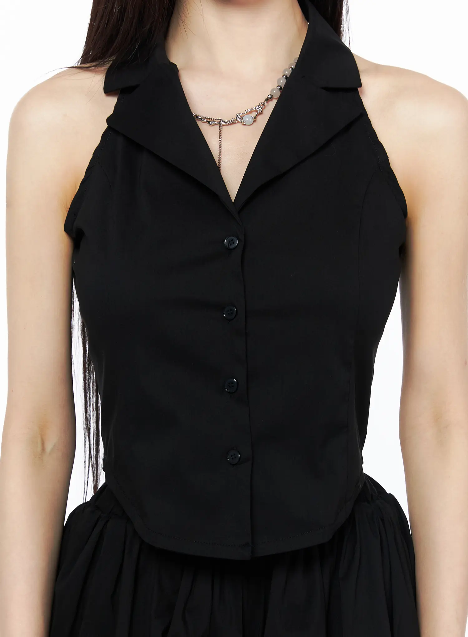 Sleeveless Collar Top And Bubble Skirt Set CU511 - Image 4