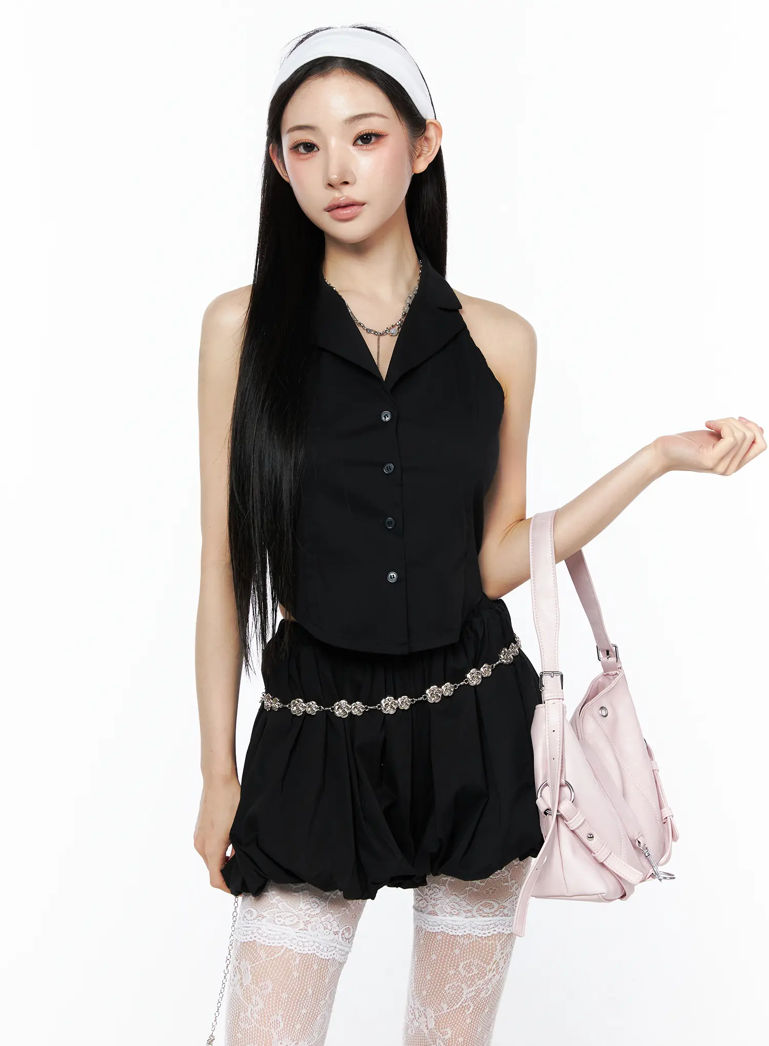 Sleeveless Collar Top And Bubble Skirt Set CU511 - Image 6