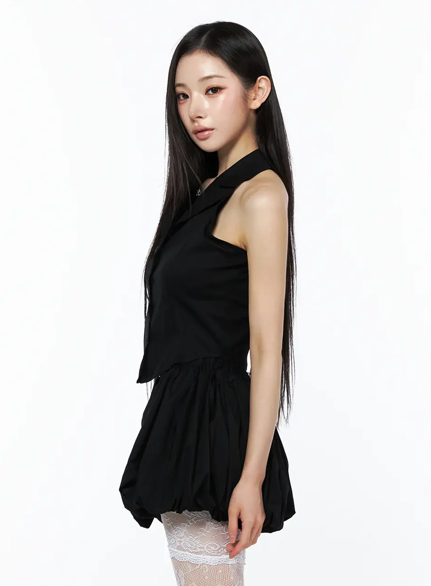 Sleeveless Collar Top And Bubble Skirt Set CU511 - Image 8