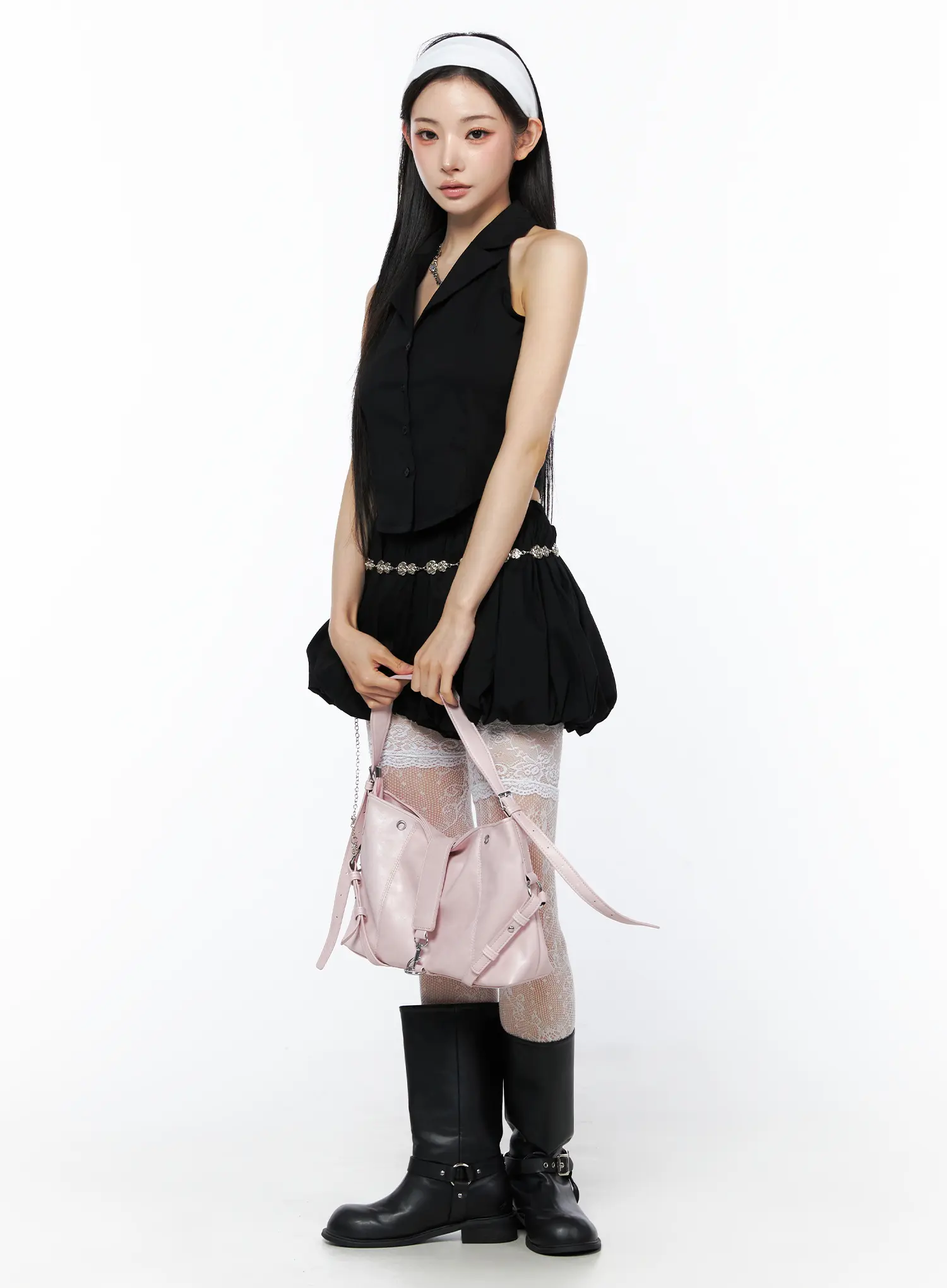 Sleeveless Collar Top And Bubble Skirt Set CU511 - Image 9