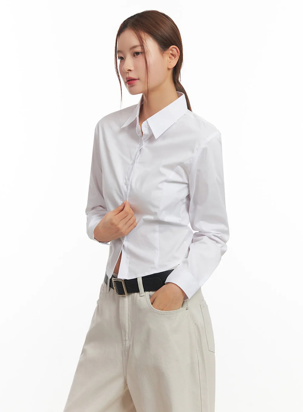 Slim-Fit Cropped Collared Button-Up Shirt IM513 - Image 5