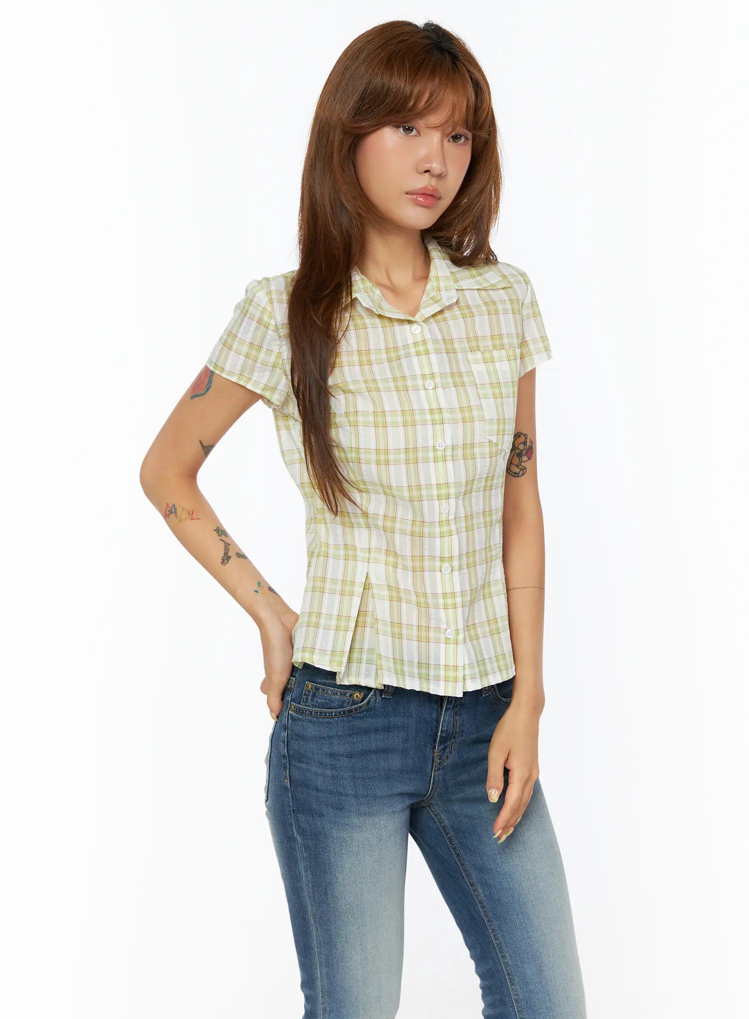 Slim Fit Plaid Blouse CU517 - Image 2