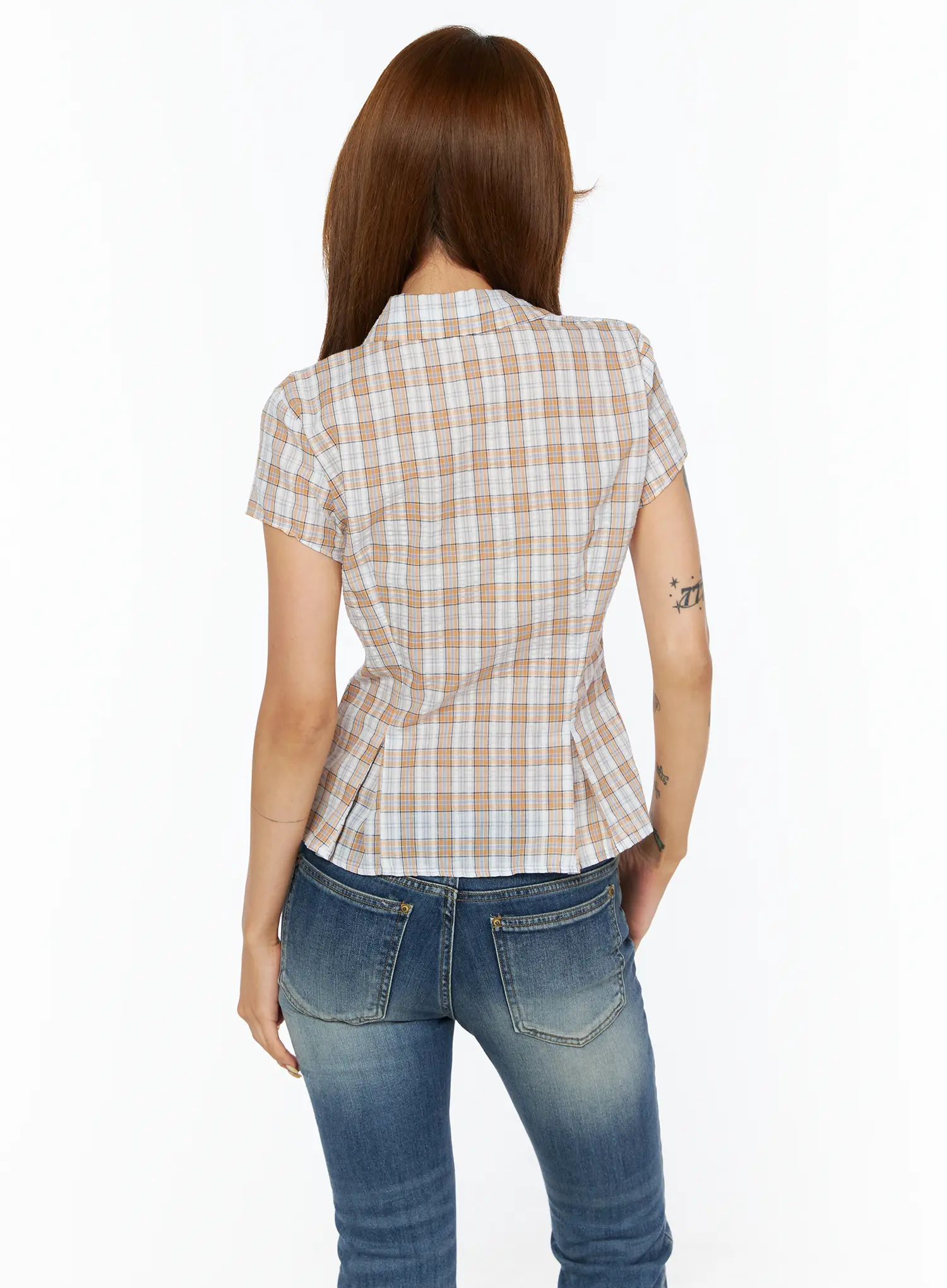 Slim Fit Plaid Blouse CU517 - Image 9