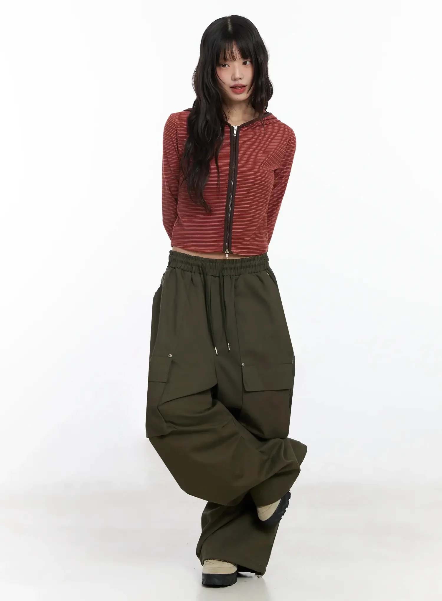 Slim Fit Striped Zip-Up Hoodie F516 - Image 5