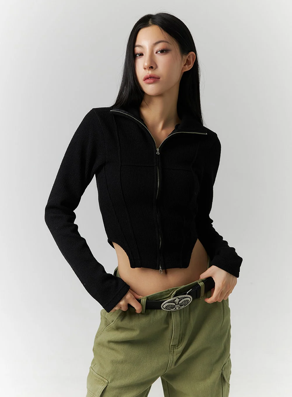 Slim Fit Zip Up Knit Top ID306 - Image 4
