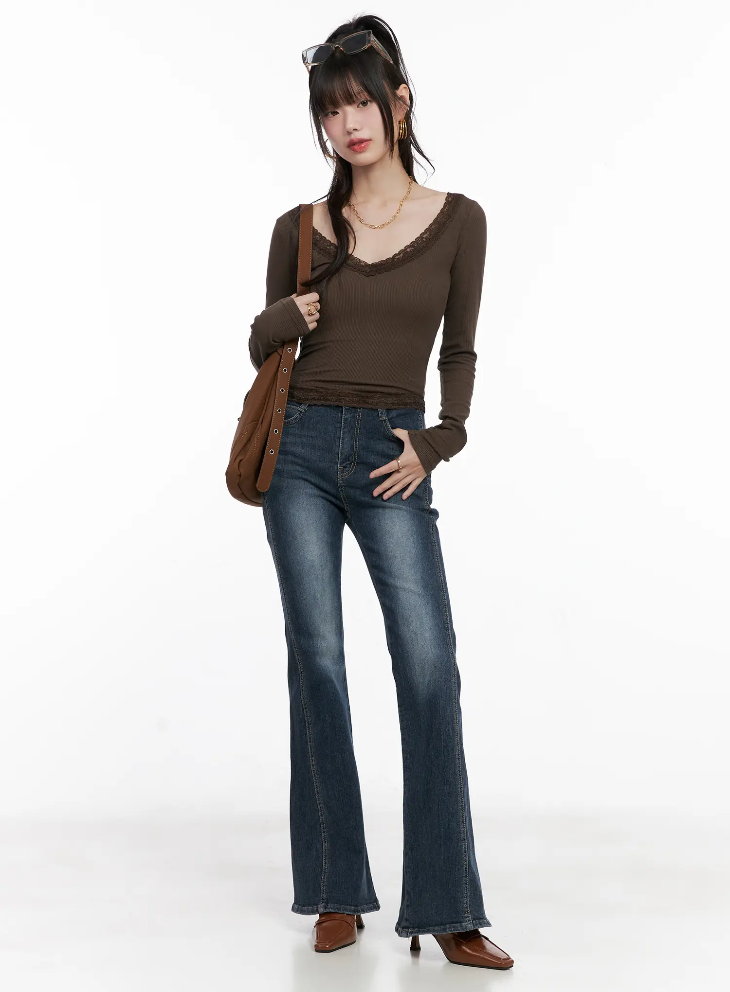 Slim Ribbed Lace Trim Top CG519 - Image 3