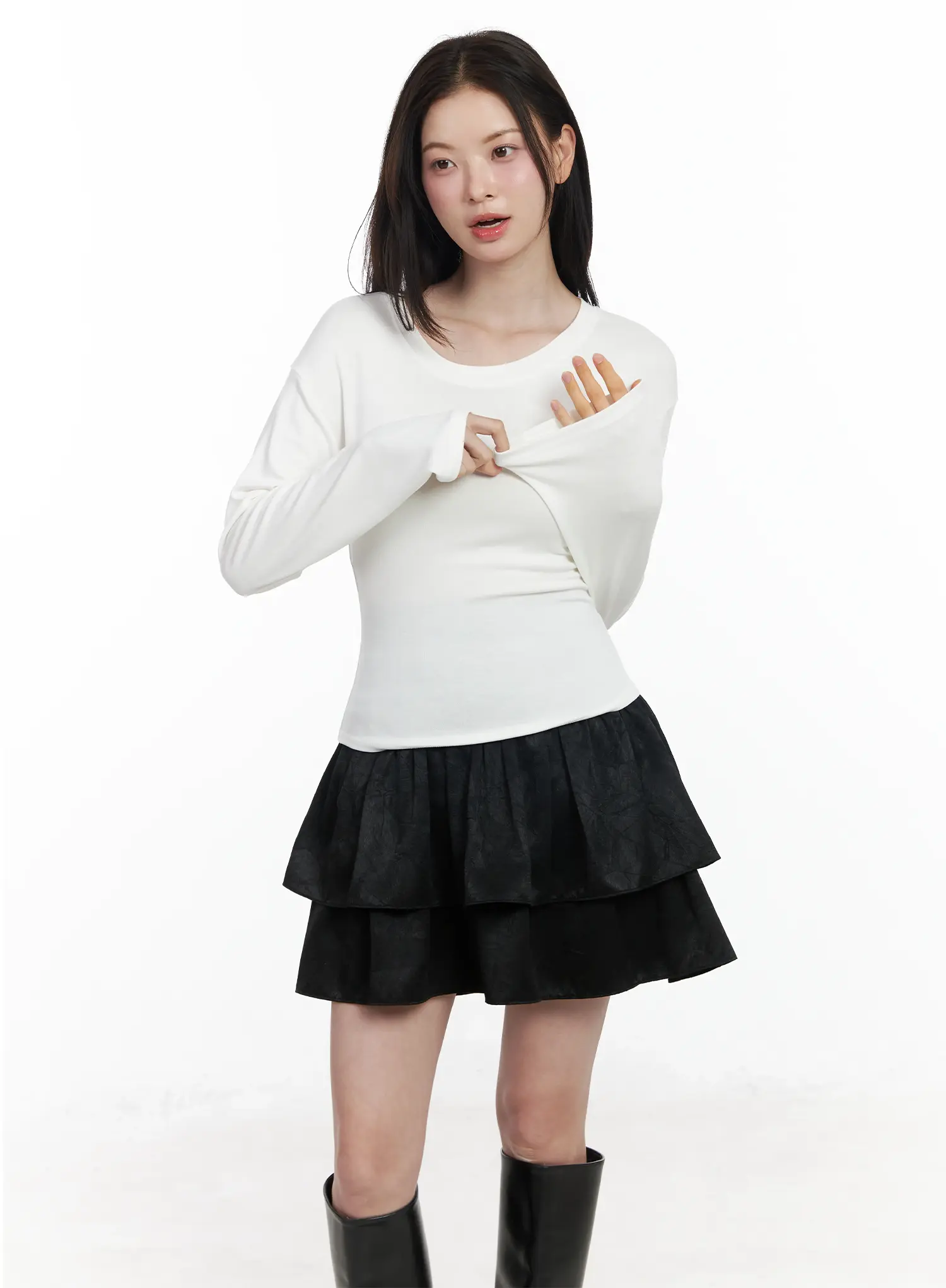Slim Round Neck Long Sleeve Top IF520 - Image 2