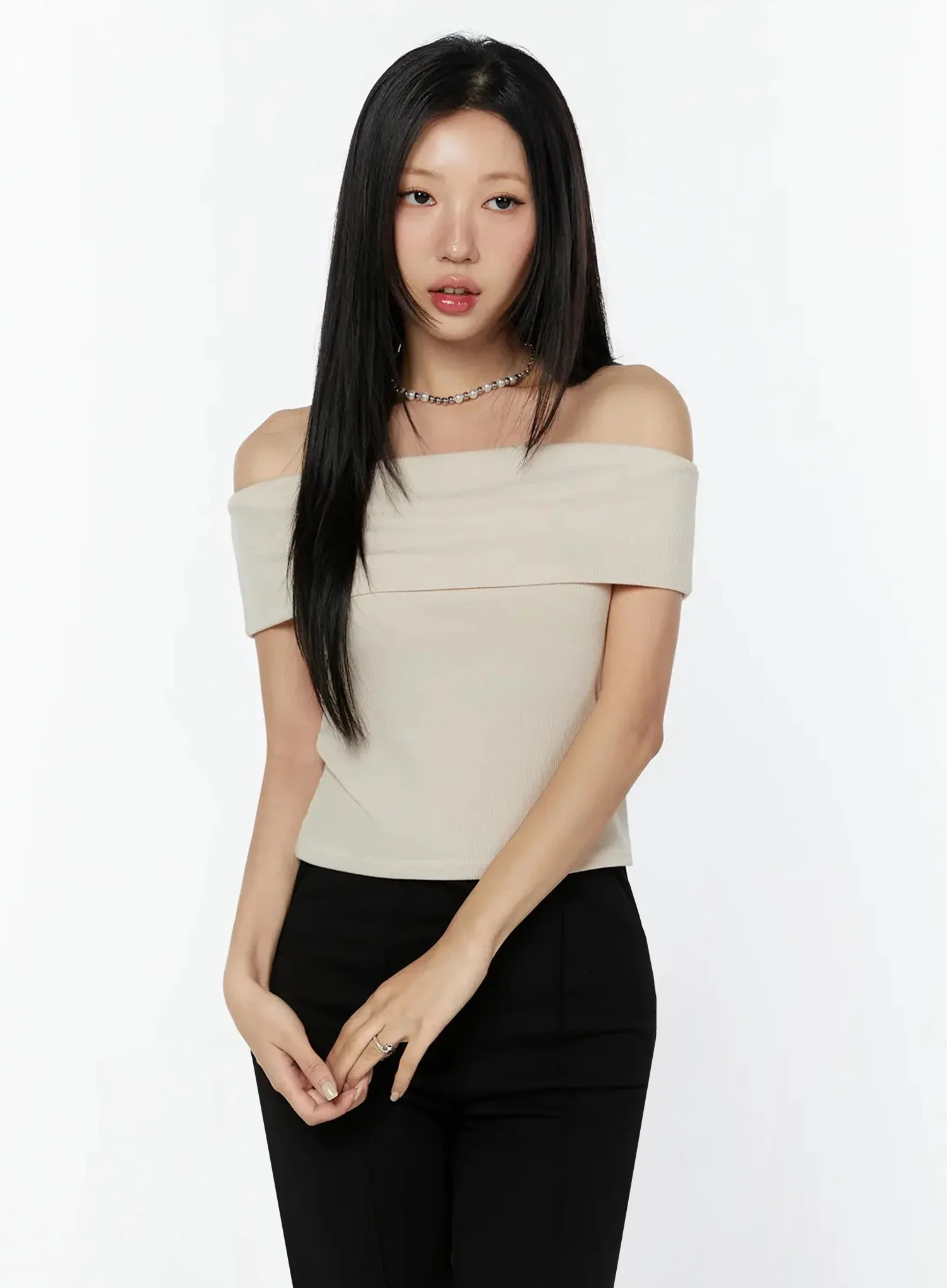Soft Ribbed Off-Shoulder Top IU522 - Image 2