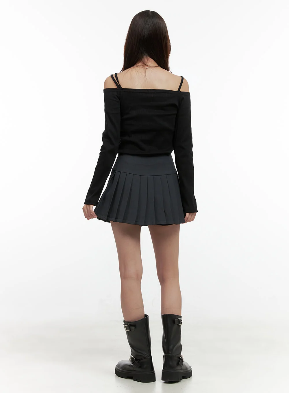 Solid Off-Shoulder Slim-Fit Top OO421 - Image 3