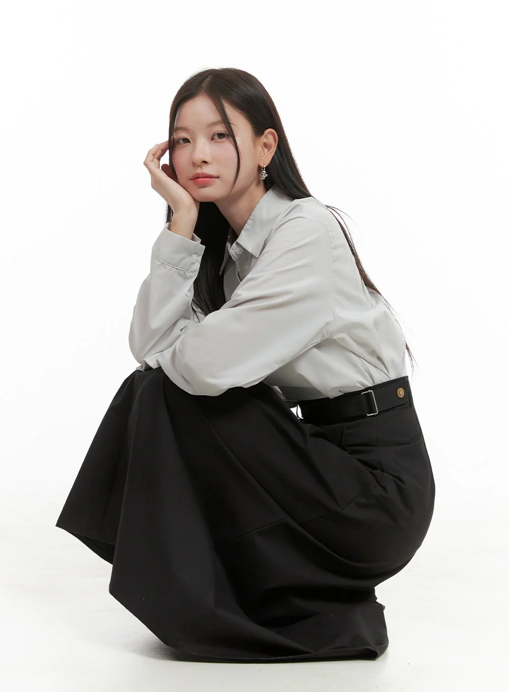 Solid Pintuck Cotton Maxi Skirt OG419 - Image 3