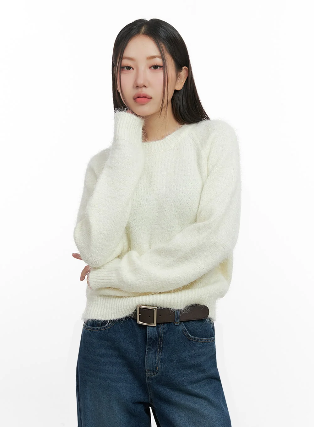 Solid Round Neck Knit Top IN415 - Image 8