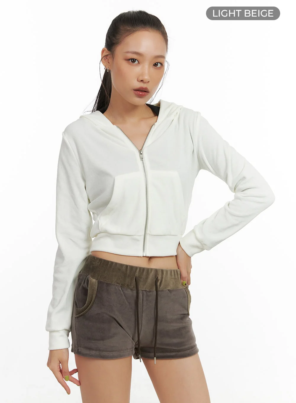 Solid Velvet Crop Hoodie CO424 - Image 9