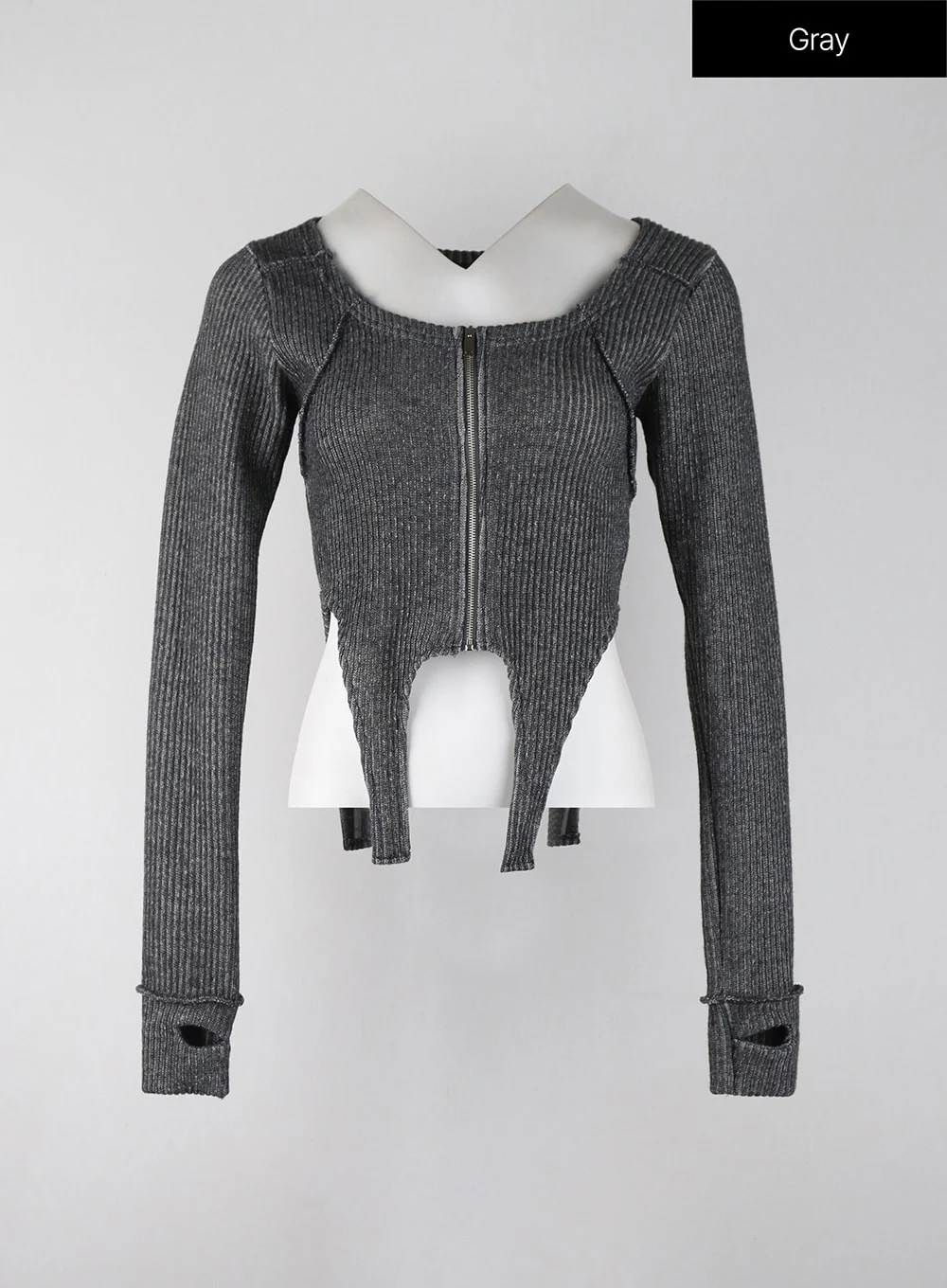 Solid Wool Blend Zip-Up Crop Top IJ402 - Image 6