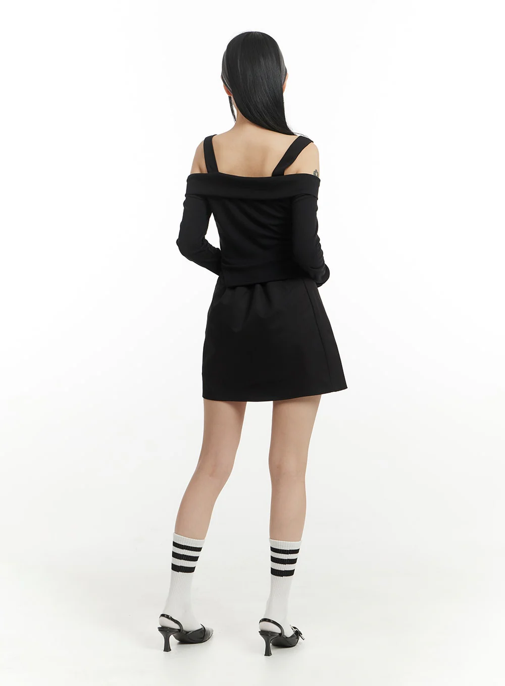 Solid Zipper Detail Off Shoulder Long Sleeve IM406 - Image 7