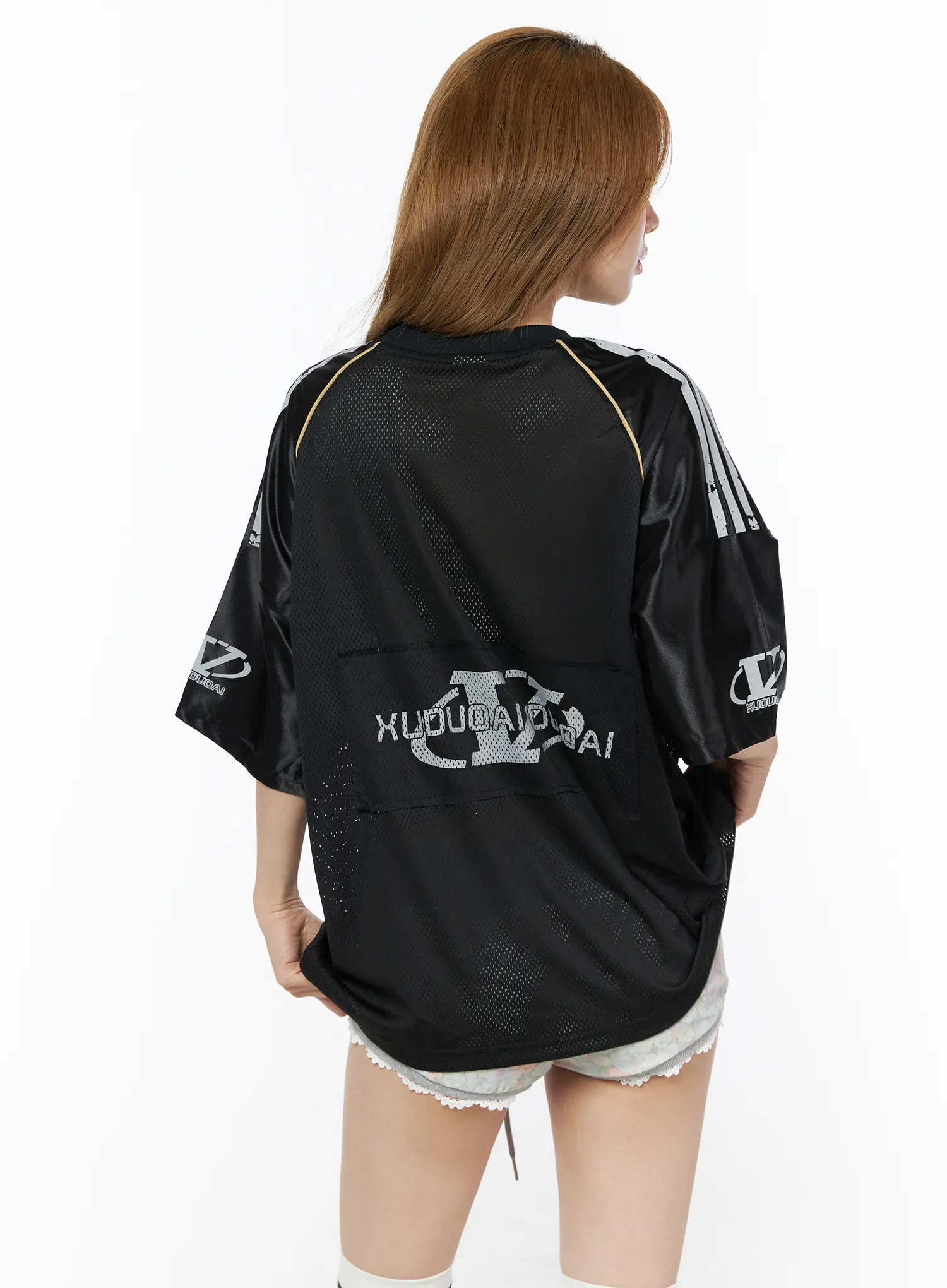 Sporty Oversized V-Neck Jersey Tee CU511 - Image 9