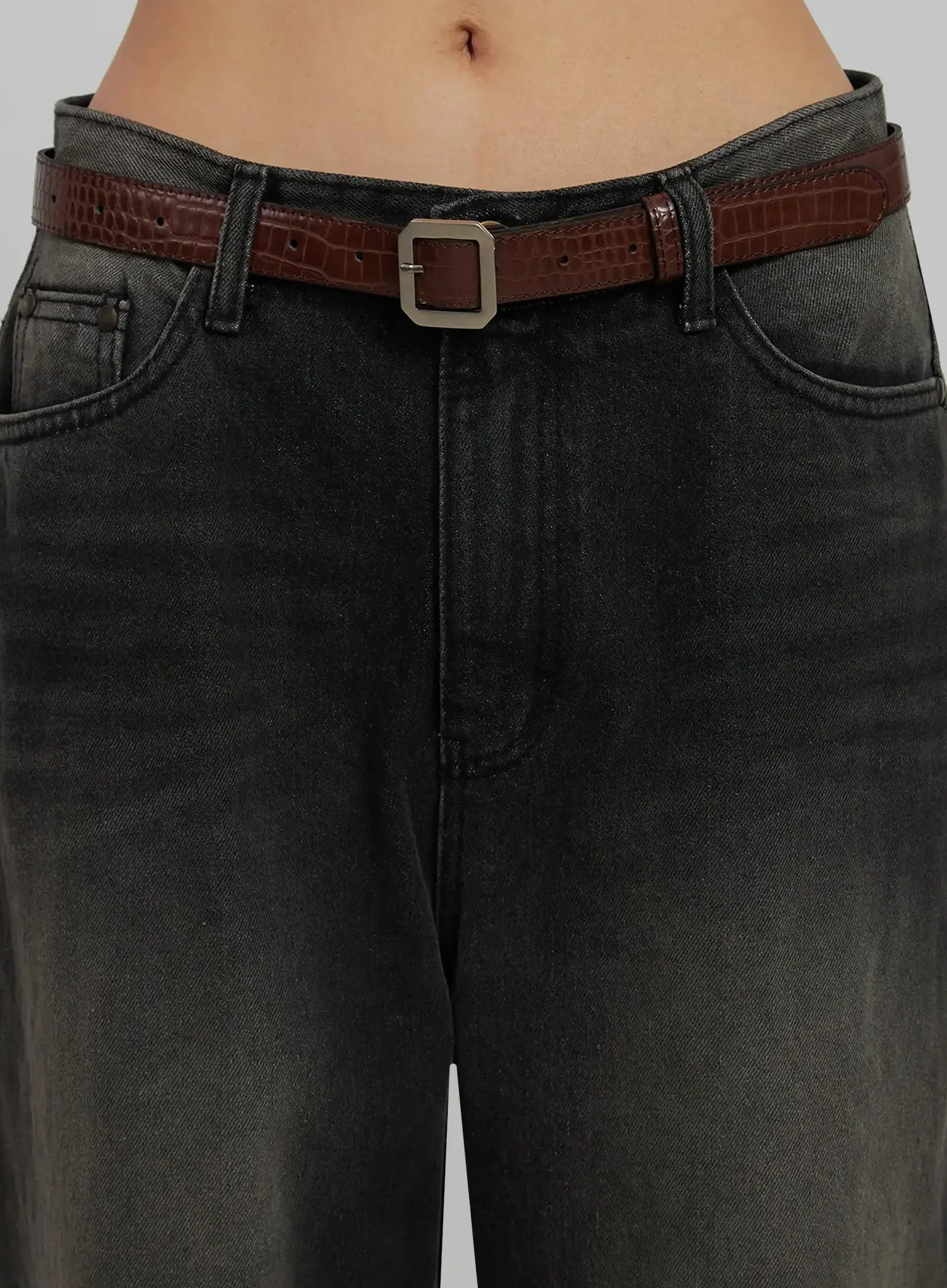 Square Buckle Textured Belt IJ509