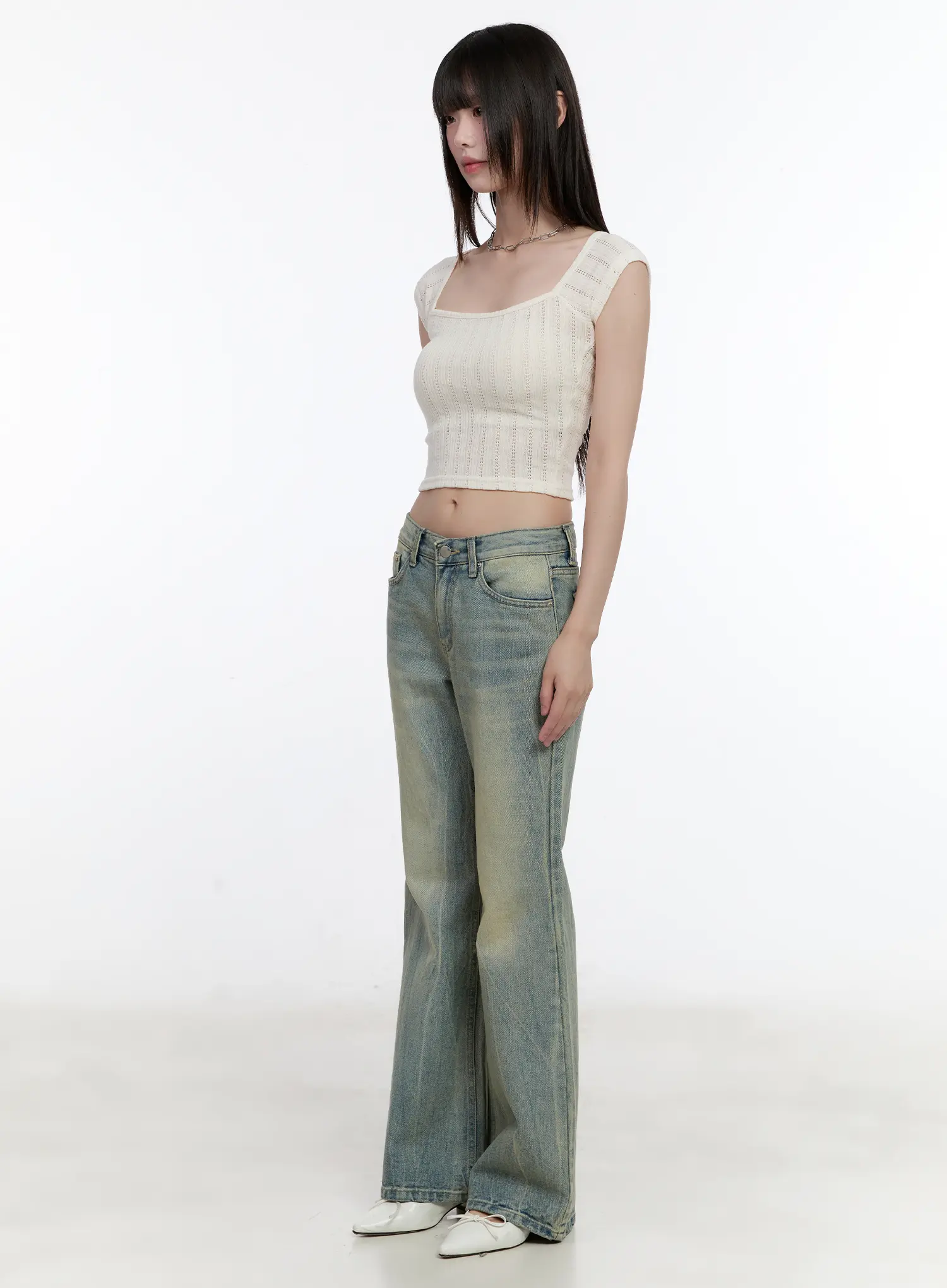 Square-Neck Cap-Sleeve Crop Top CL504 - Image 7