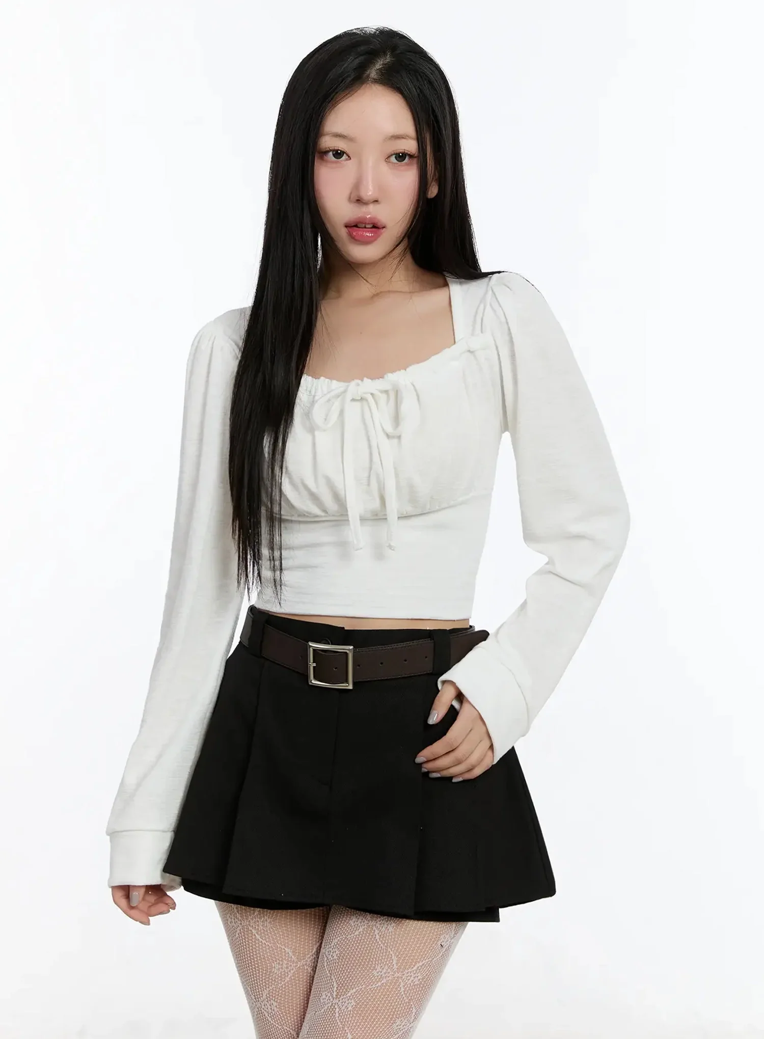 Square Neck Ribbon Long Sleeve Top IM513 - Image 10