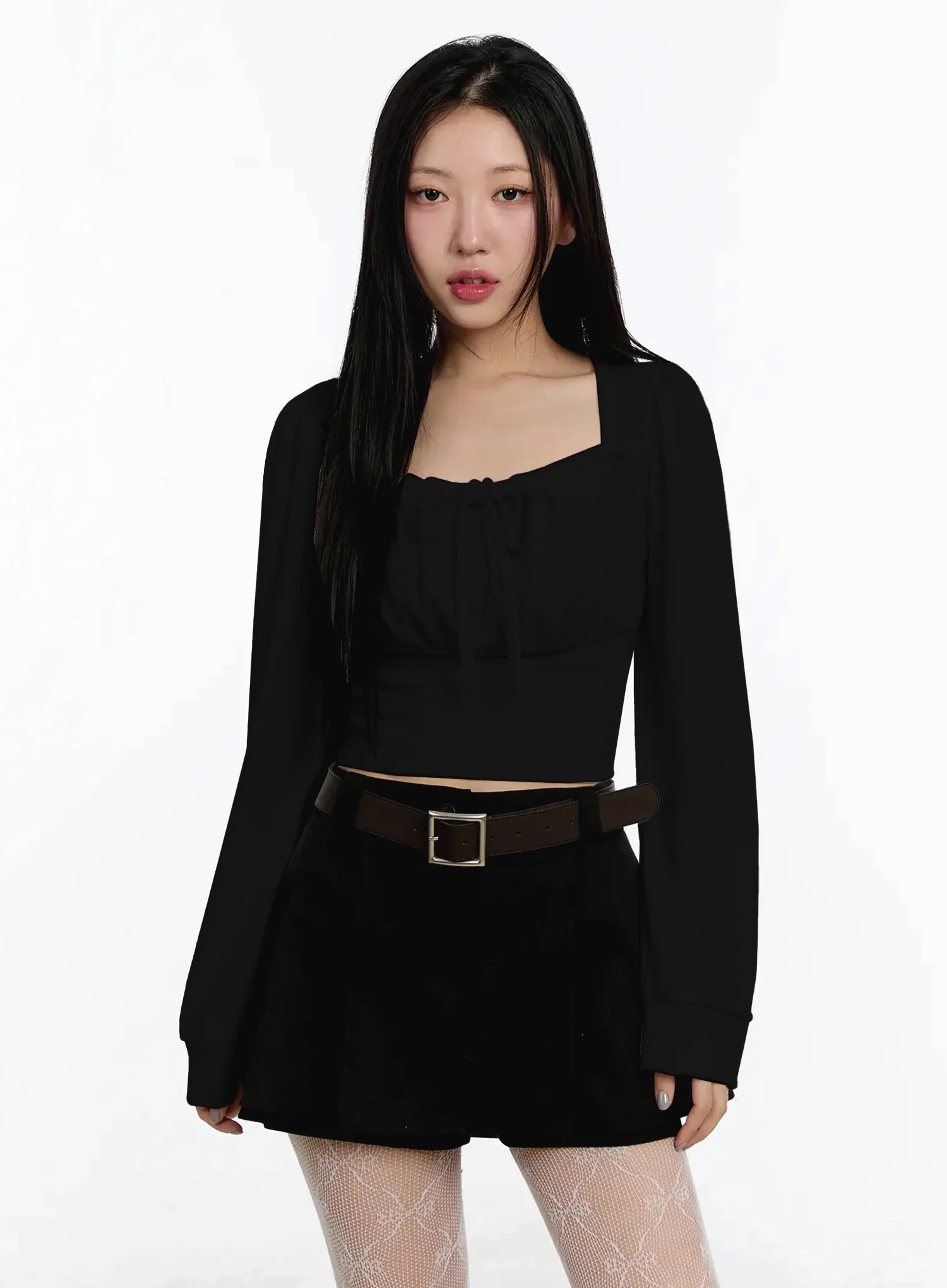 Square Neck Ribbon Long Sleeve Top IM513 - Image 11