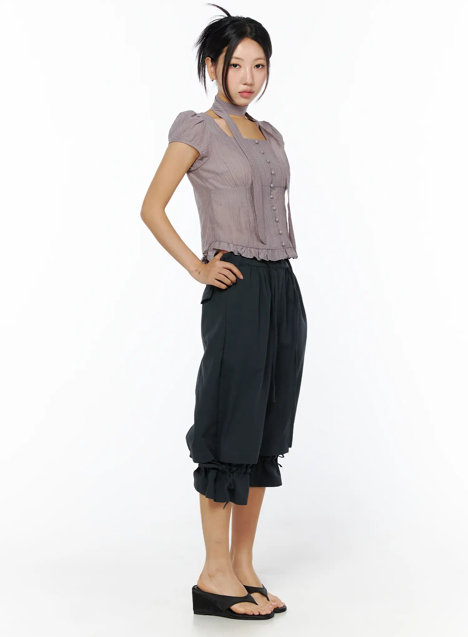 Square Neck Ruffle Top with Scarf CU512 - Image 4