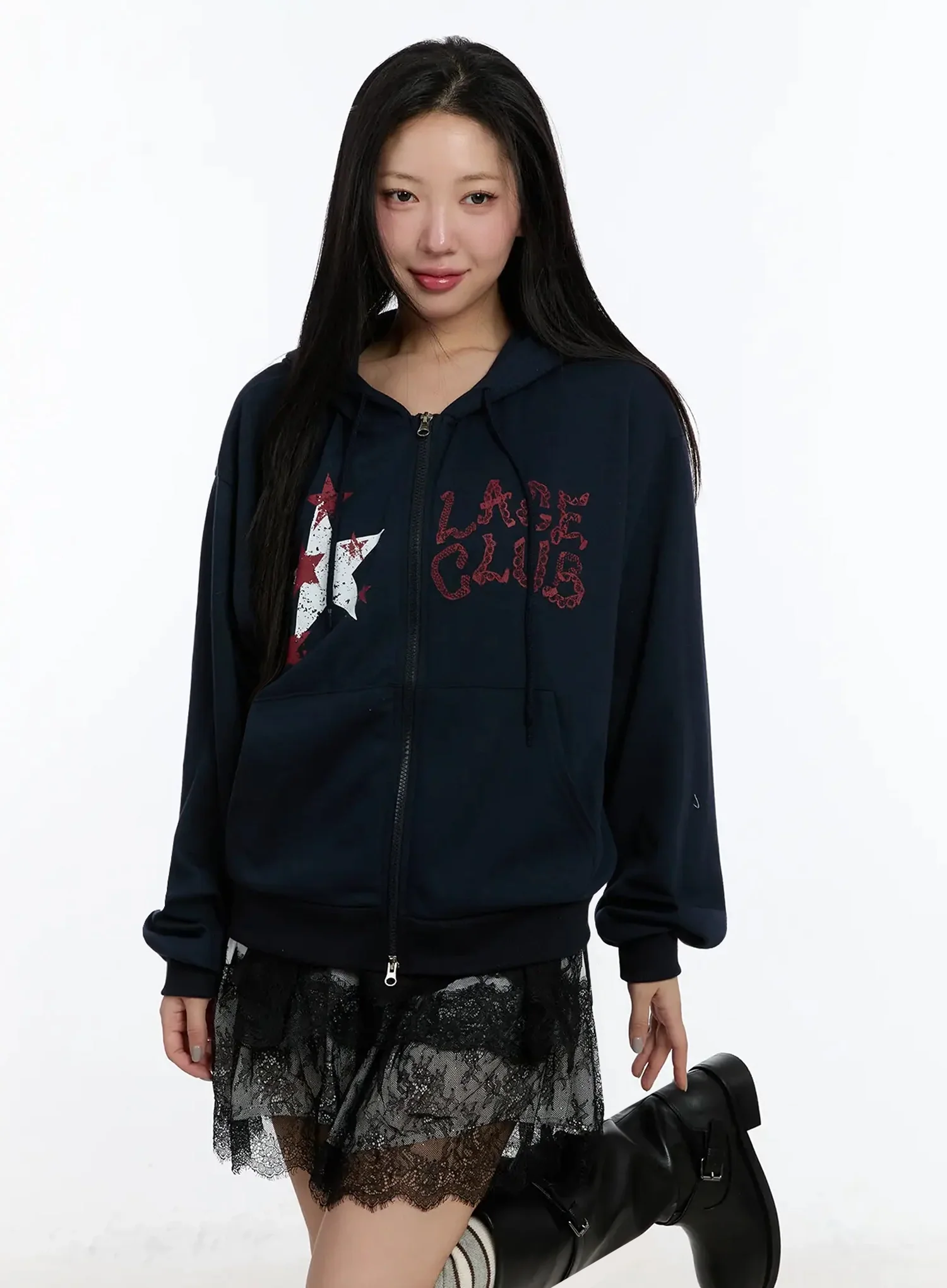 Star Lettering Zip-Up Hoodie IM509 - Image 2