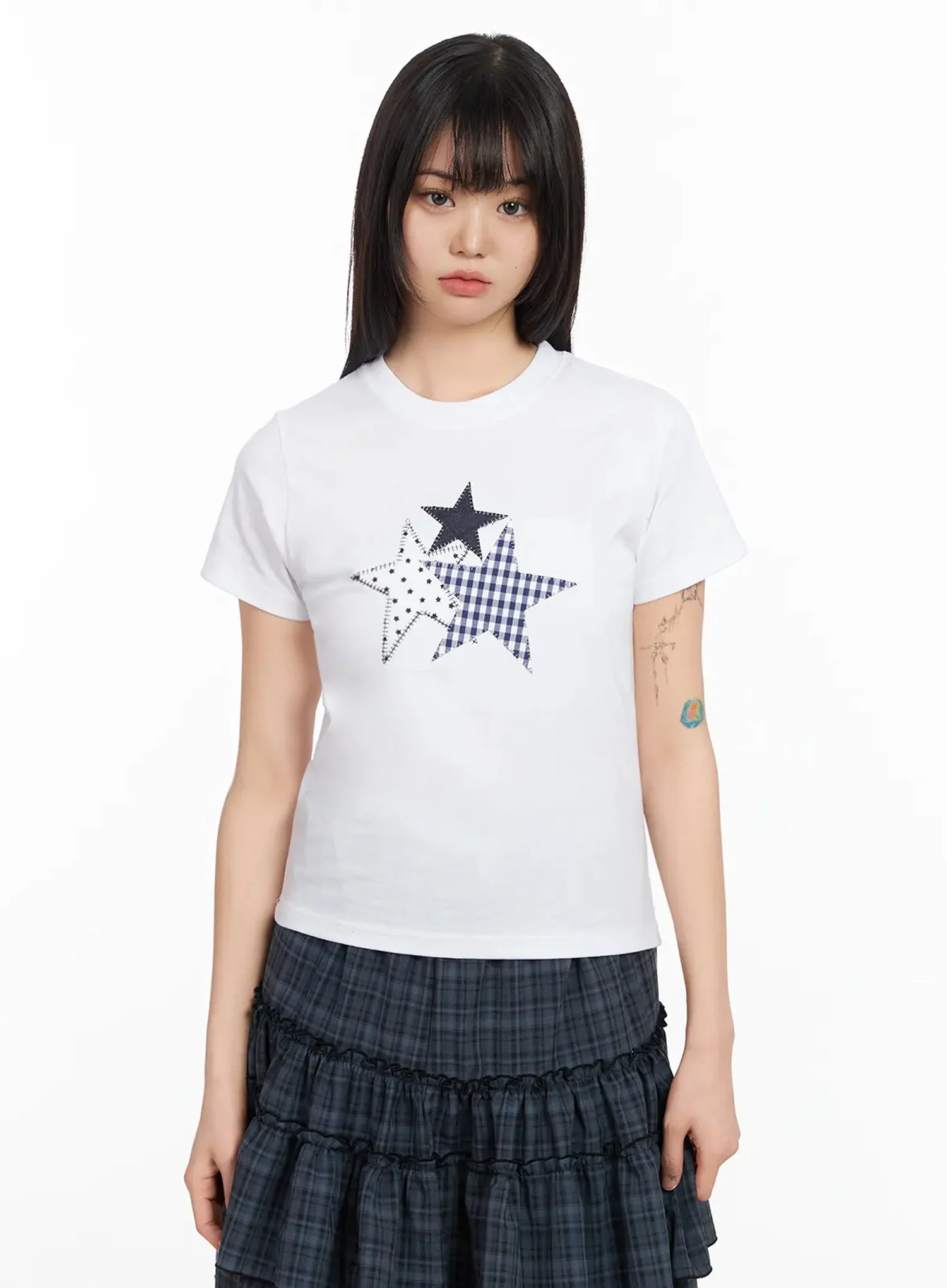 Star Patchwork Crop Top IA523 - Image 3