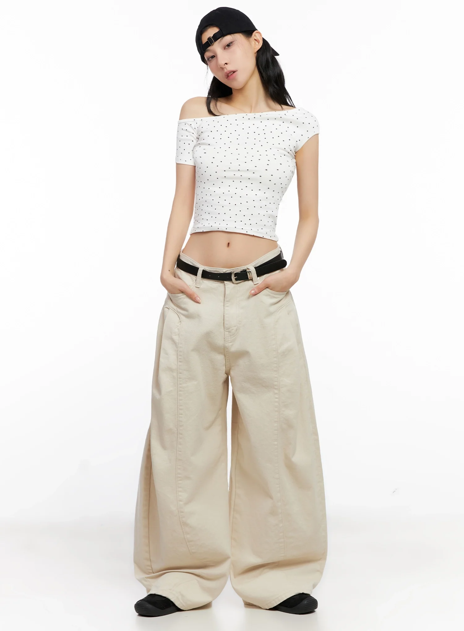 Star Print Off-Shoulder Crop Top IG508