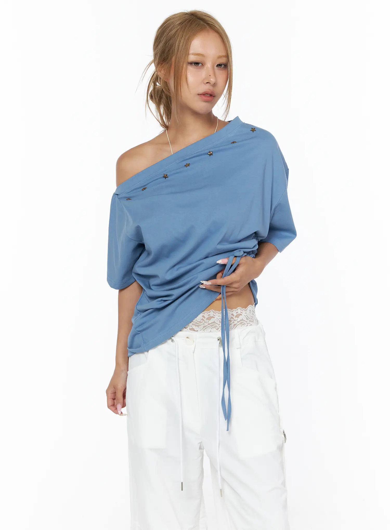 Star Studded Asymmetric Drawstring Tee CU524 - Image 11