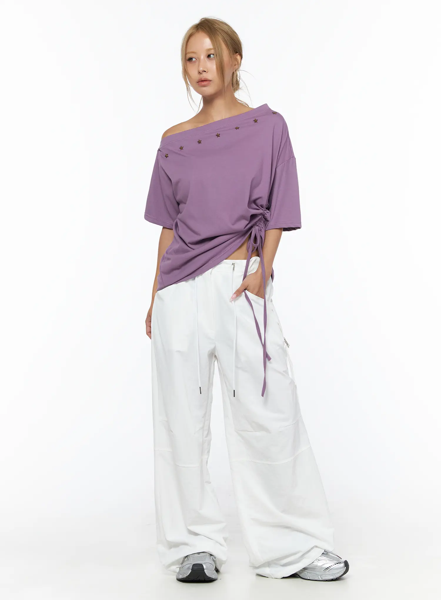 Star Studded Asymmetric Drawstring Tee CU524 - Image 3