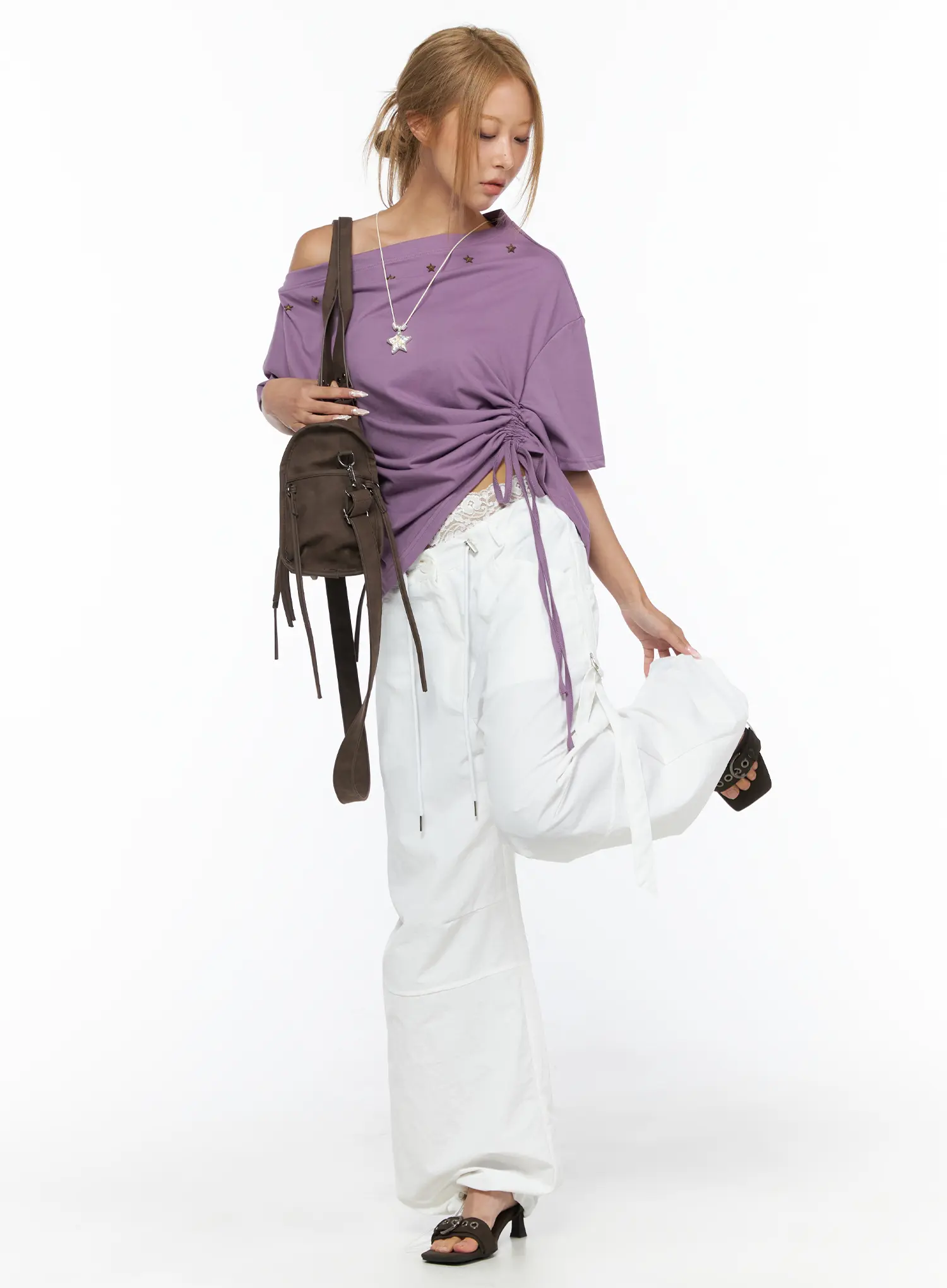 Star Studded Asymmetric Drawstring Tee CU524 - Image 7