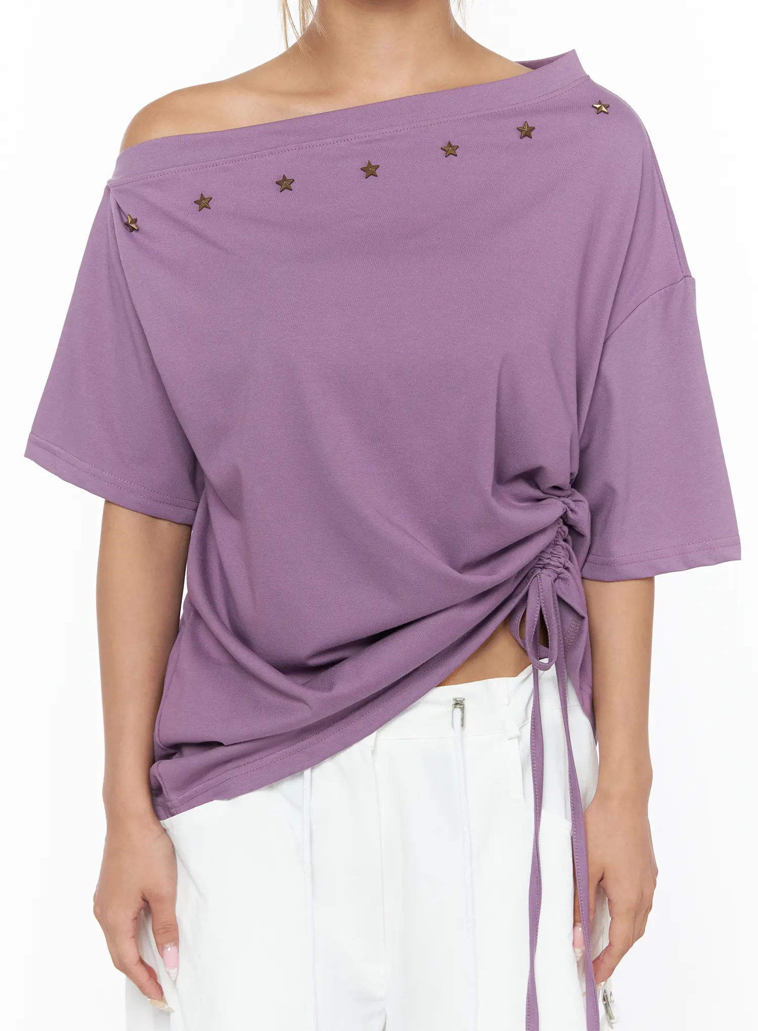 Star Studded Asymmetric Drawstring Tee CU524 - Image 9