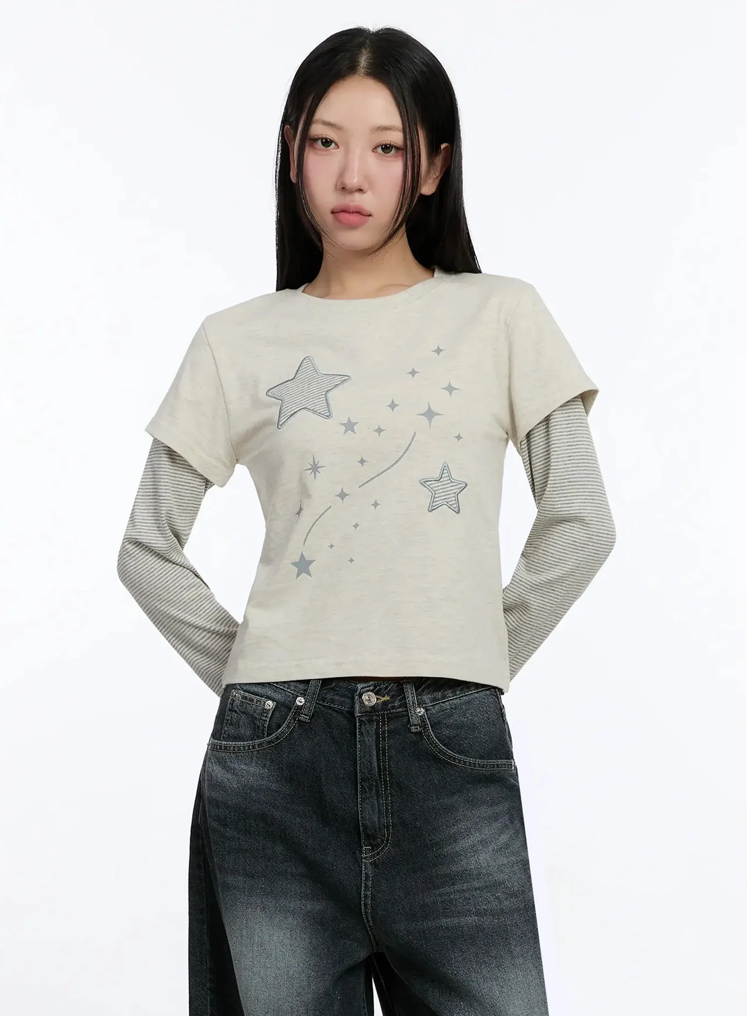 Star-Themed Layered Sleeve Top IM509 - Image 8