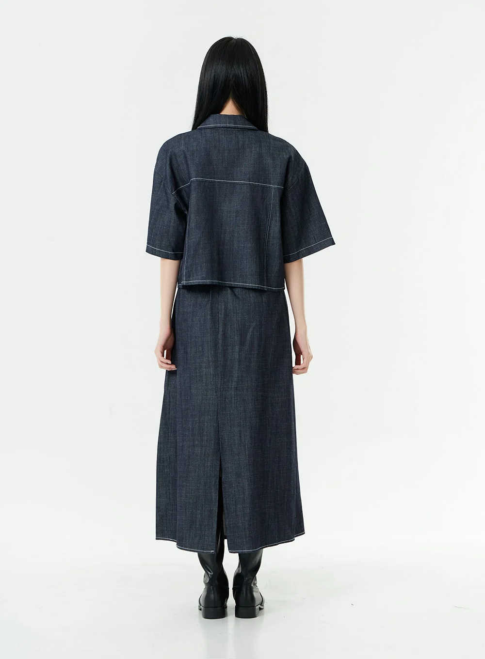Stitch Denim Set-Up Blouse with Pocket OG23 - Image 14