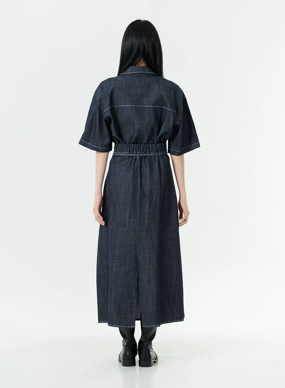 Stitch Denim Set-Up Long Skirt with Belt OG23 - Image 13
