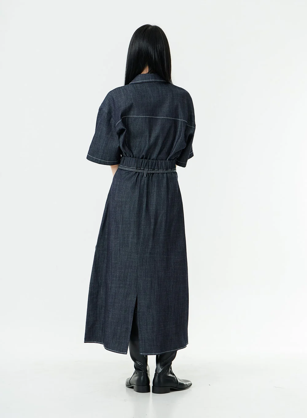 Stitch Denim Set-Up Long Skirt with Belt OG23 - Image 4