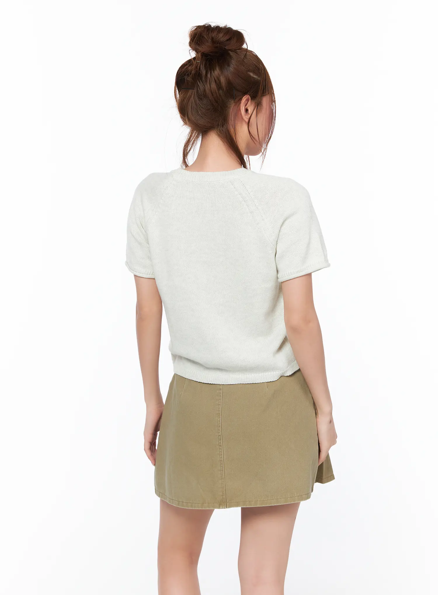 Stitch Detail Short Sleeve Knit Top CA514 - Image 7