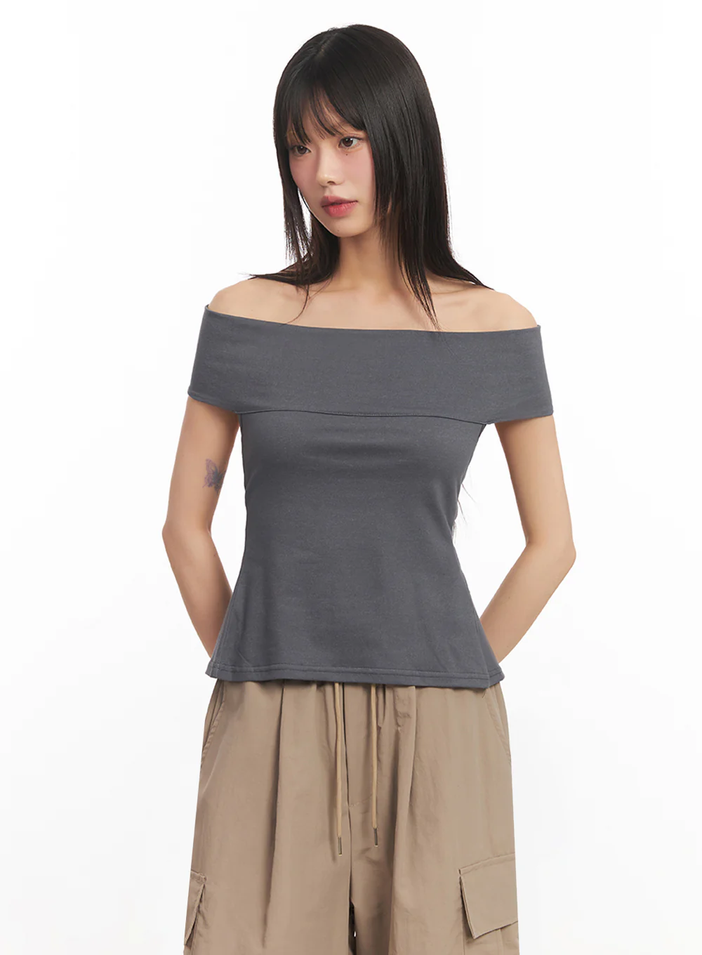 String Cut-Out Off-Shoulder Crop Top IY502 - Image 7