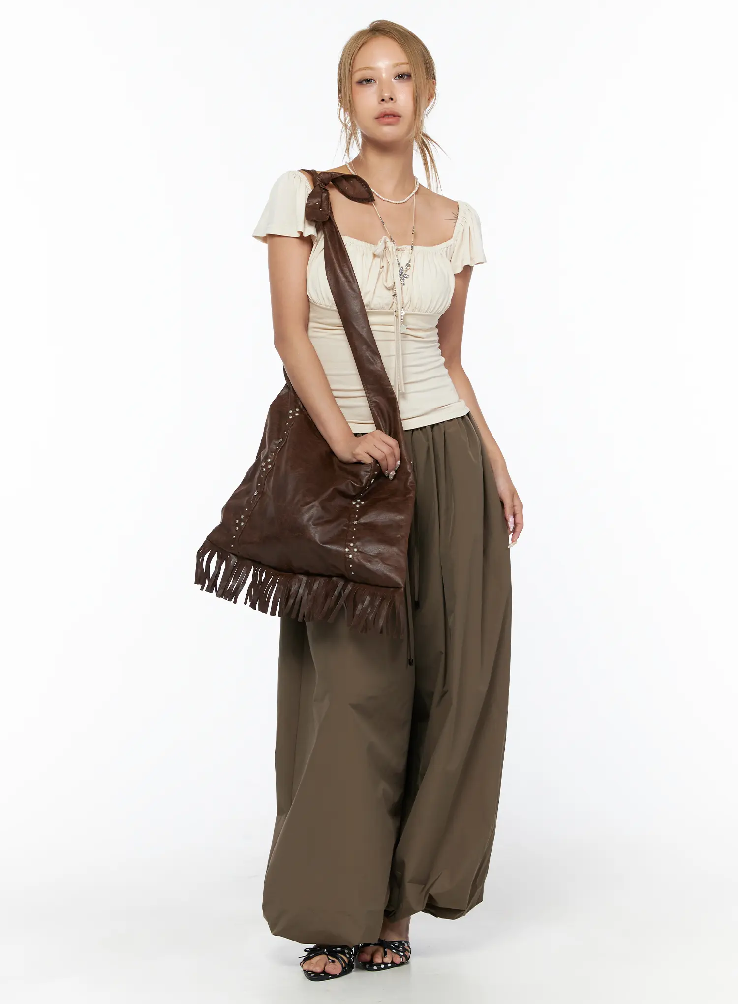 String Detail Parachute Pants CU524