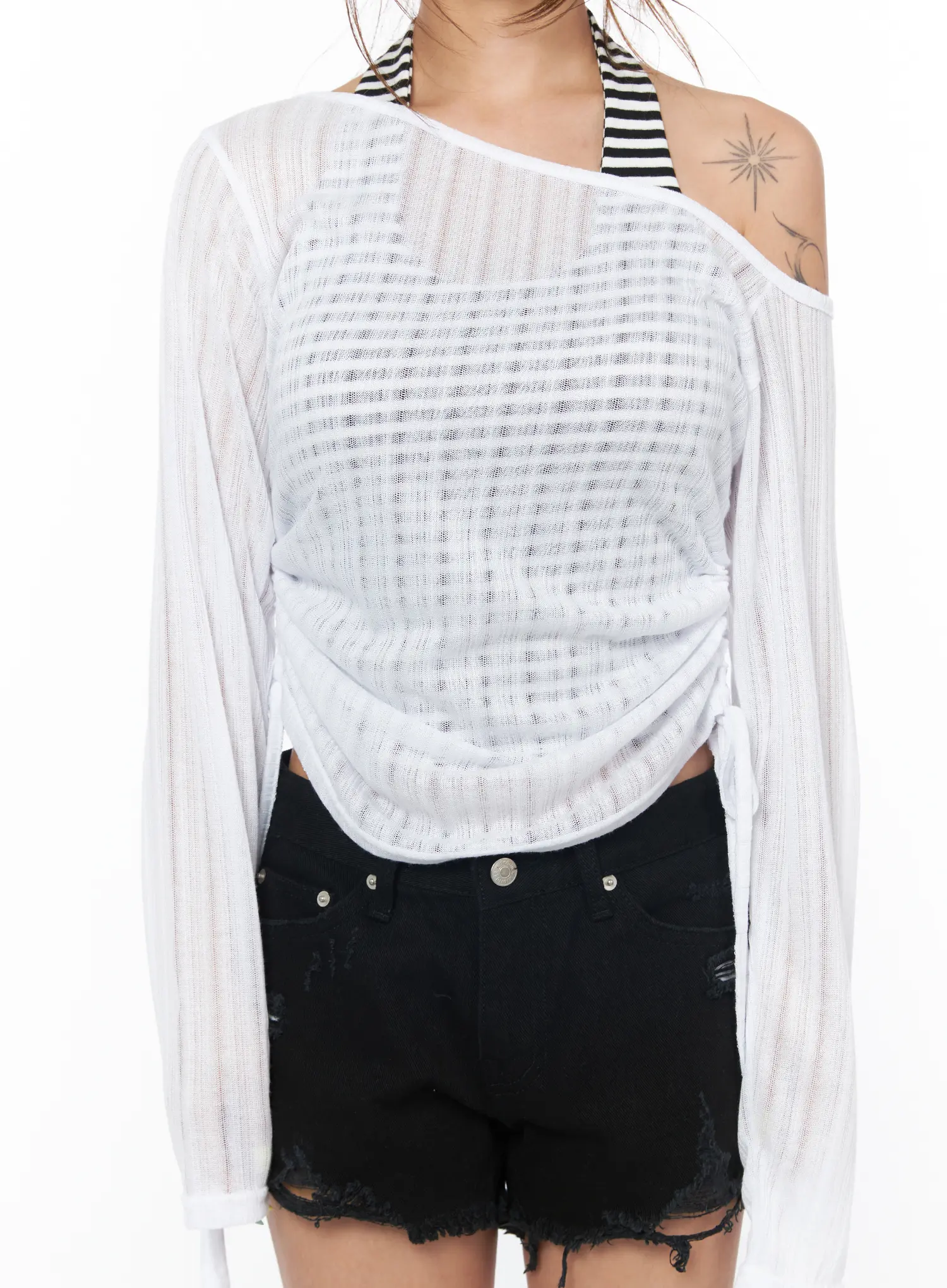 String Detail See-Through Long Sleeve Tee CU502 - Image 4