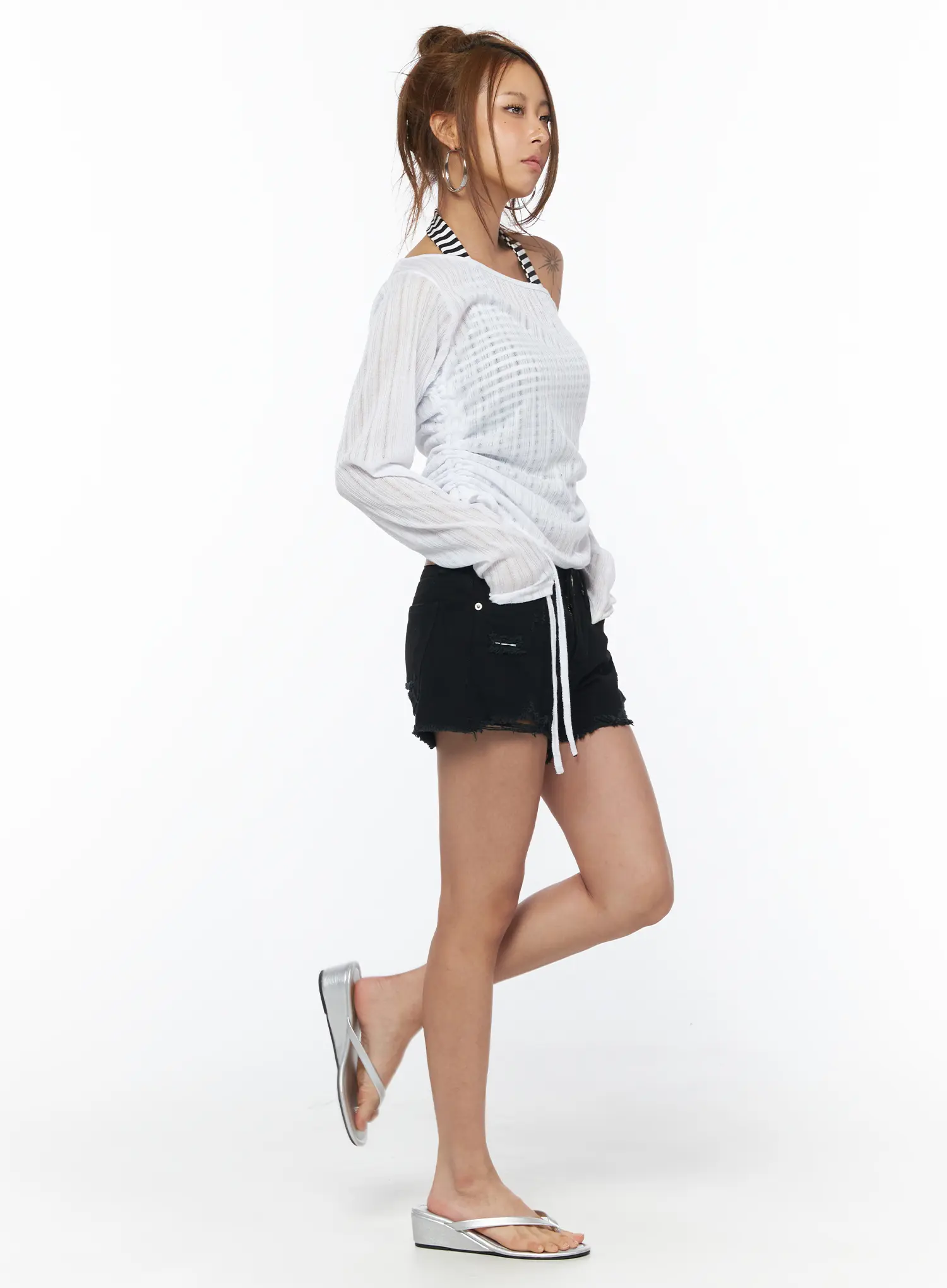String Detail See-Through Long Sleeve Tee CU502 - Image 8