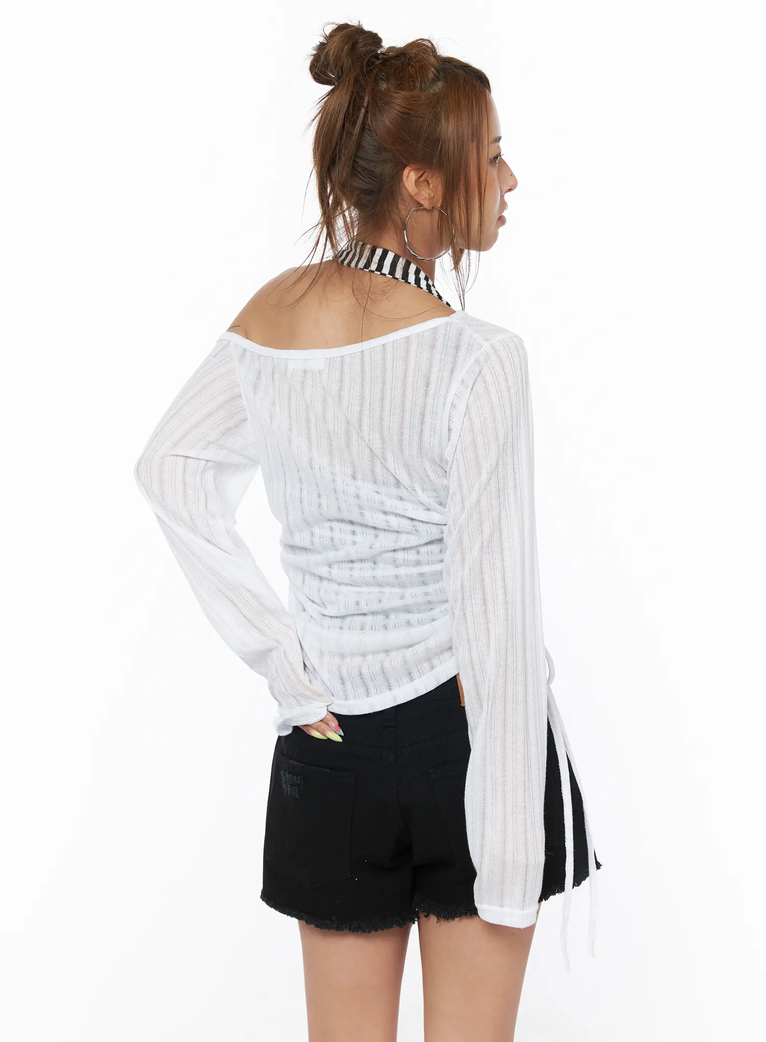 String Detail See-Through Long Sleeve Tee CU502 - Image 9
