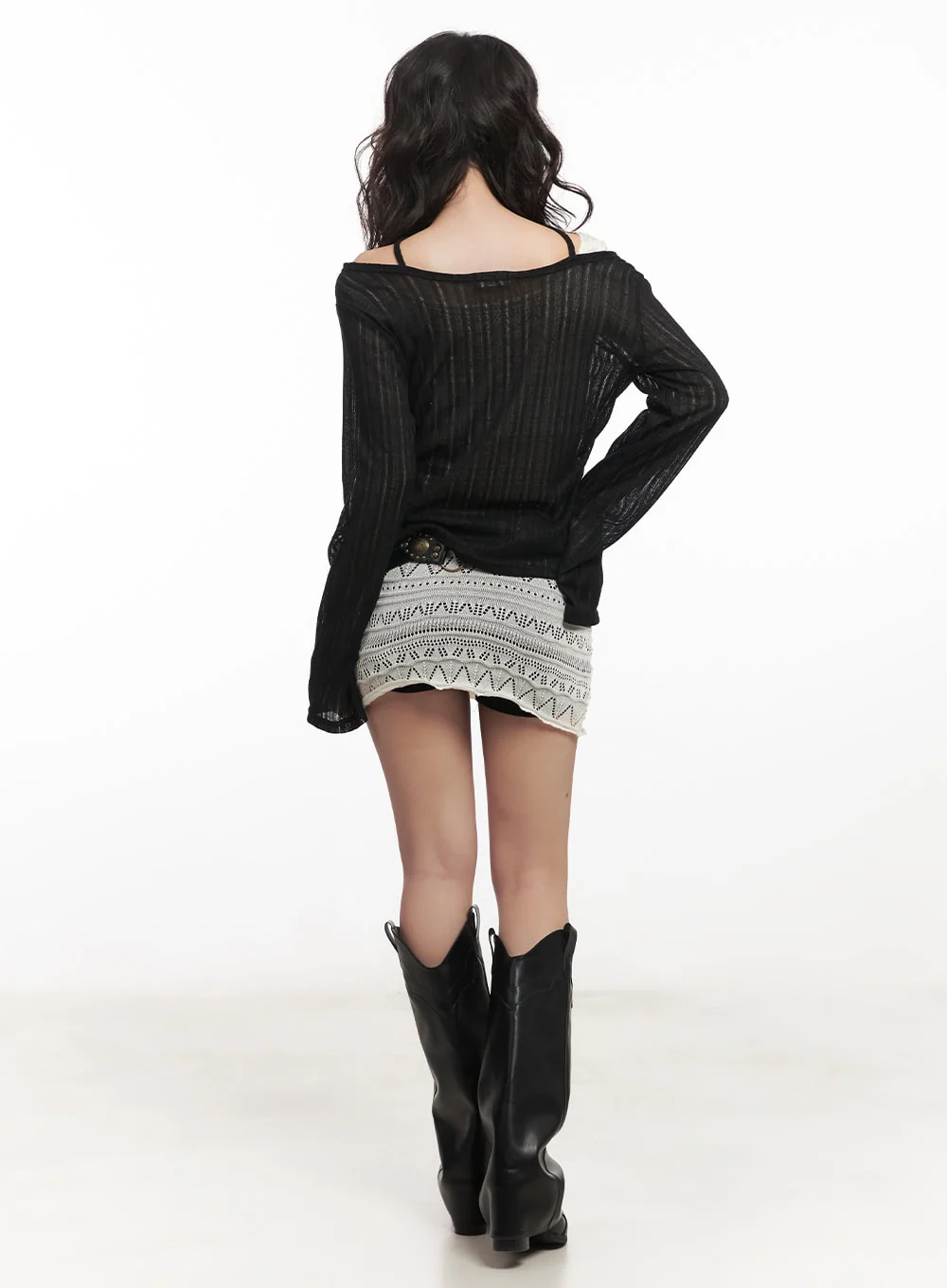 String Mesh Off-Shoulder Sweater CA521 - Image 6