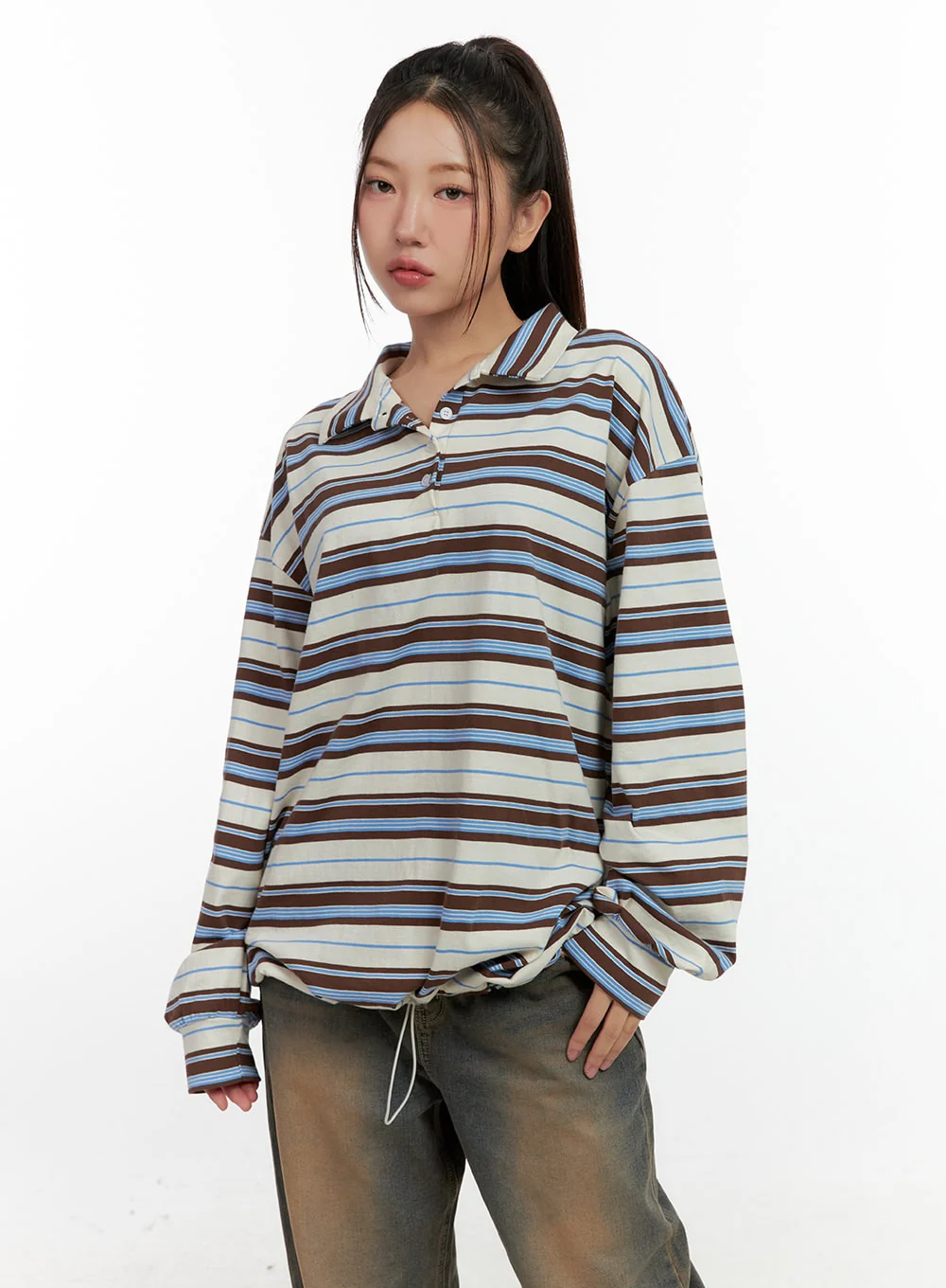 Stripe Buttoned Collar TShirt CN412 - Image 11
