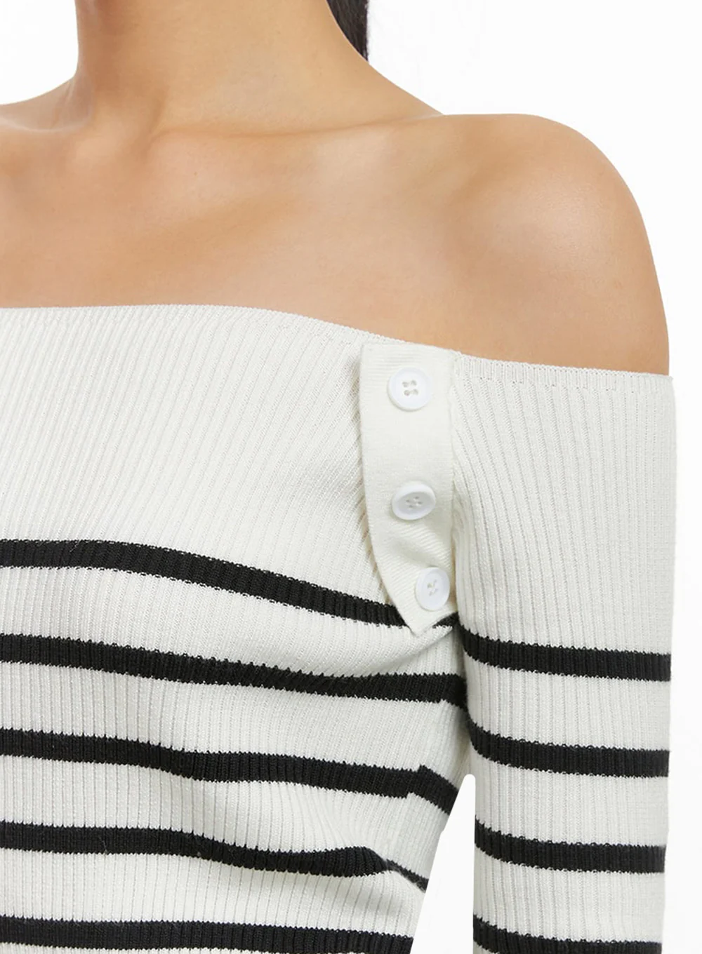 Stripe Buttoned Off-Shoulder Top IO409 - Image 5