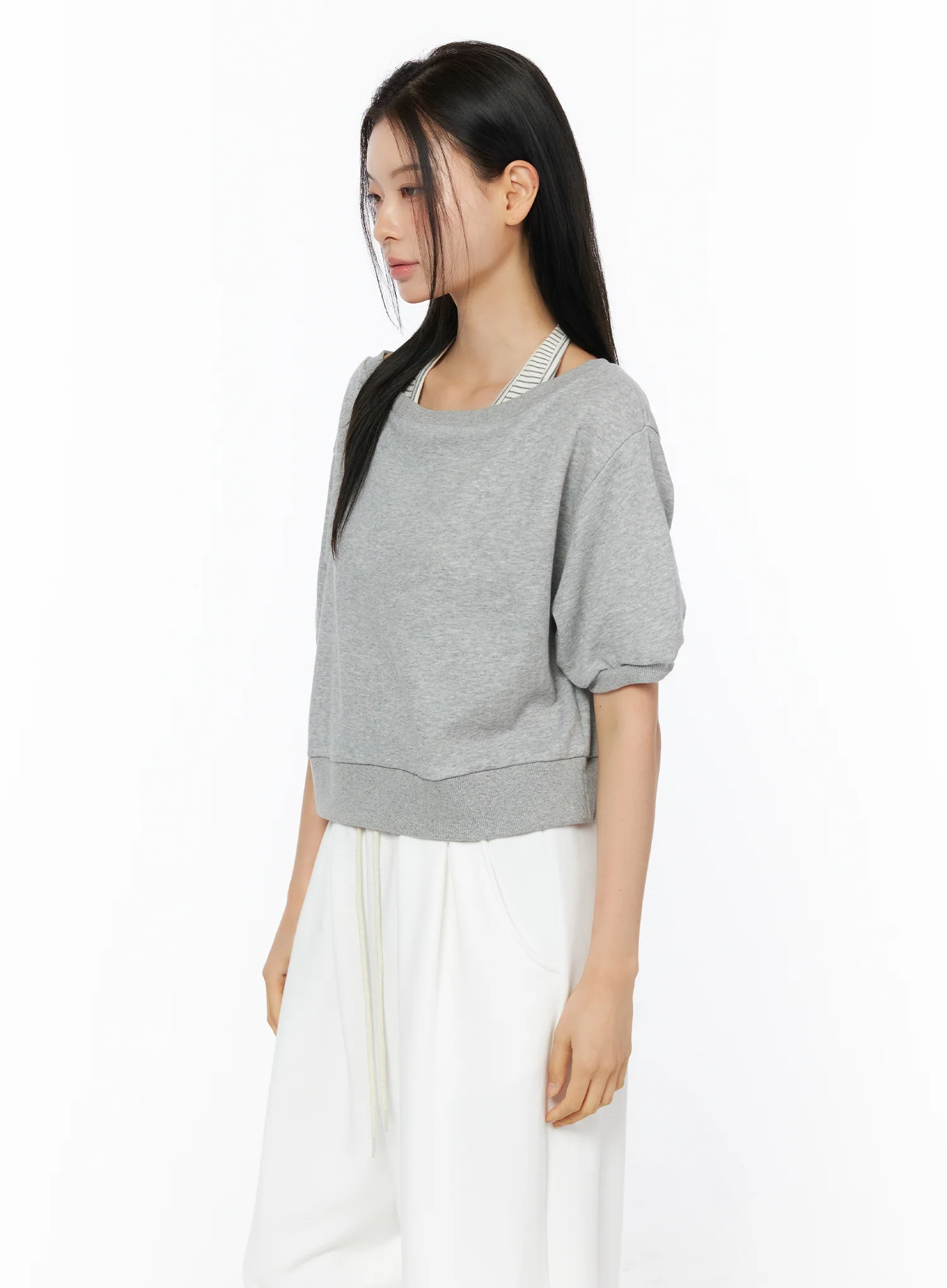 Stripe Halter Neck Short Sleeve Set IU516 - Image 13