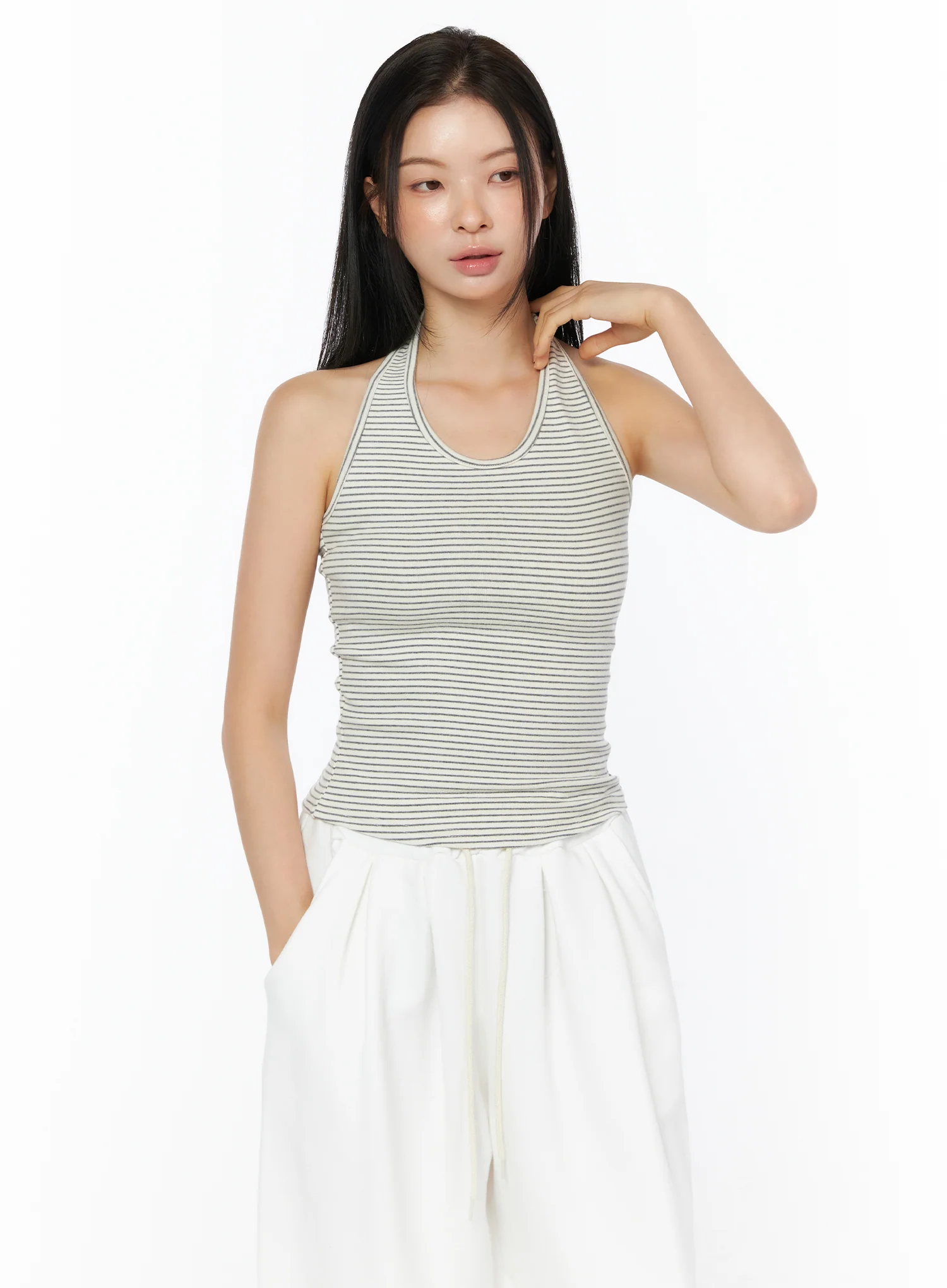 Stripe Halter Neck Short Sleeve Set IU516 - Image 6