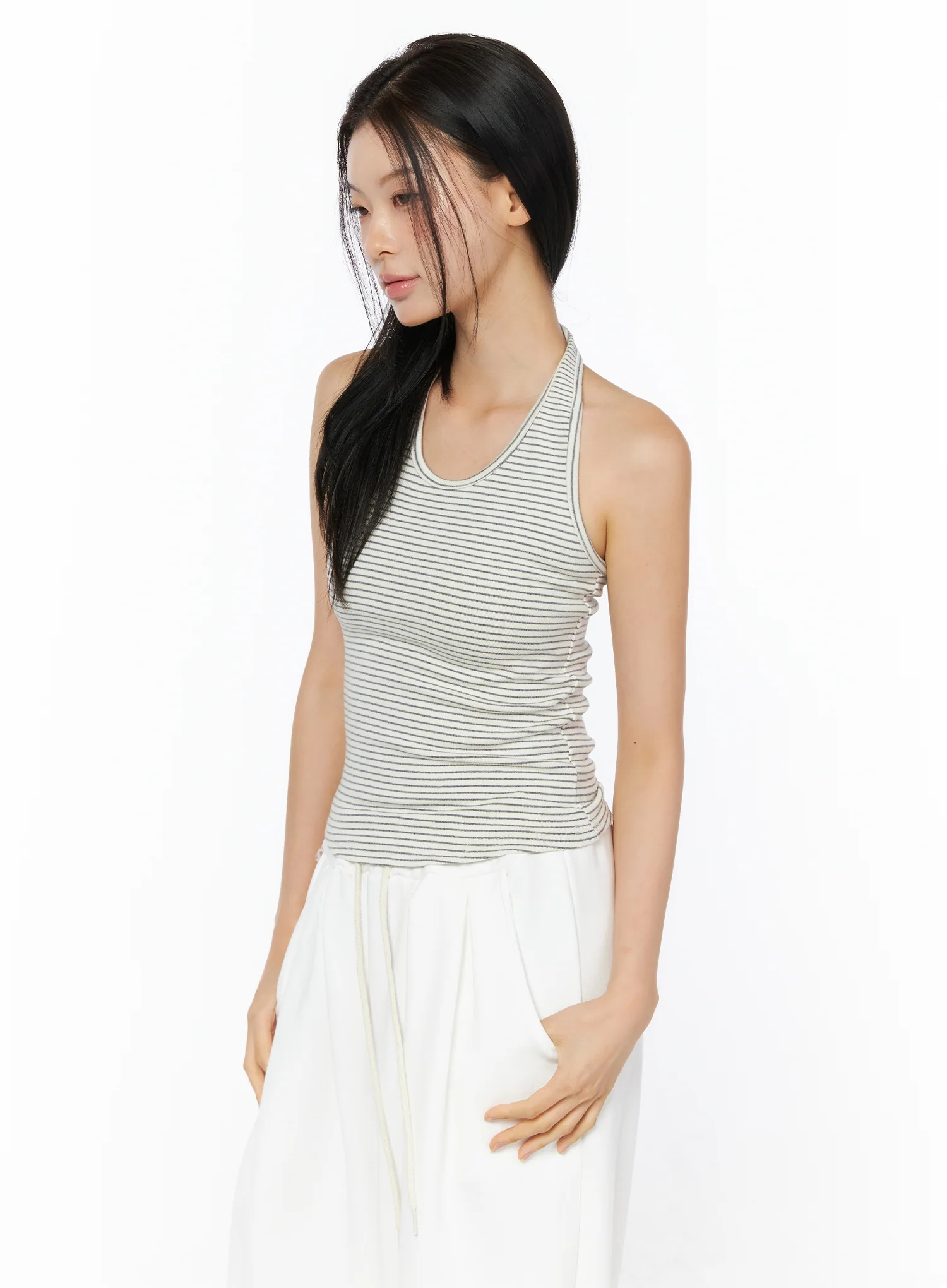 Stripe Halter Neck Short Sleeve Set IU516 - Image 8