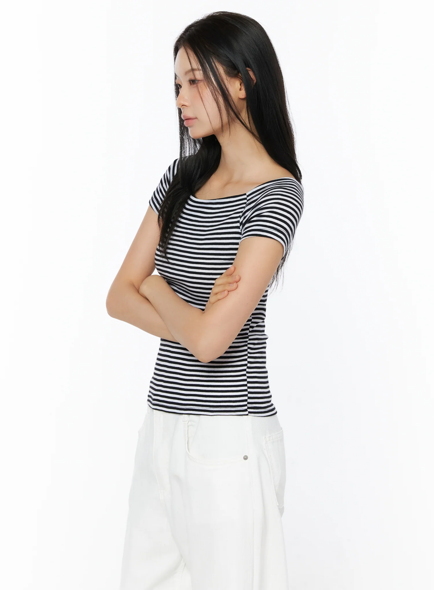 Stripe Off-Shoulder Top IU516 - Image 9