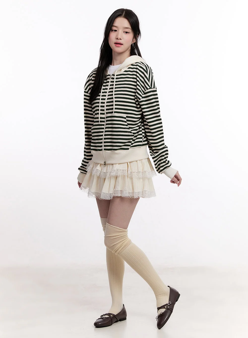 Stripe Zip-Up Hooded Knit Jacket CM527 - Image 2