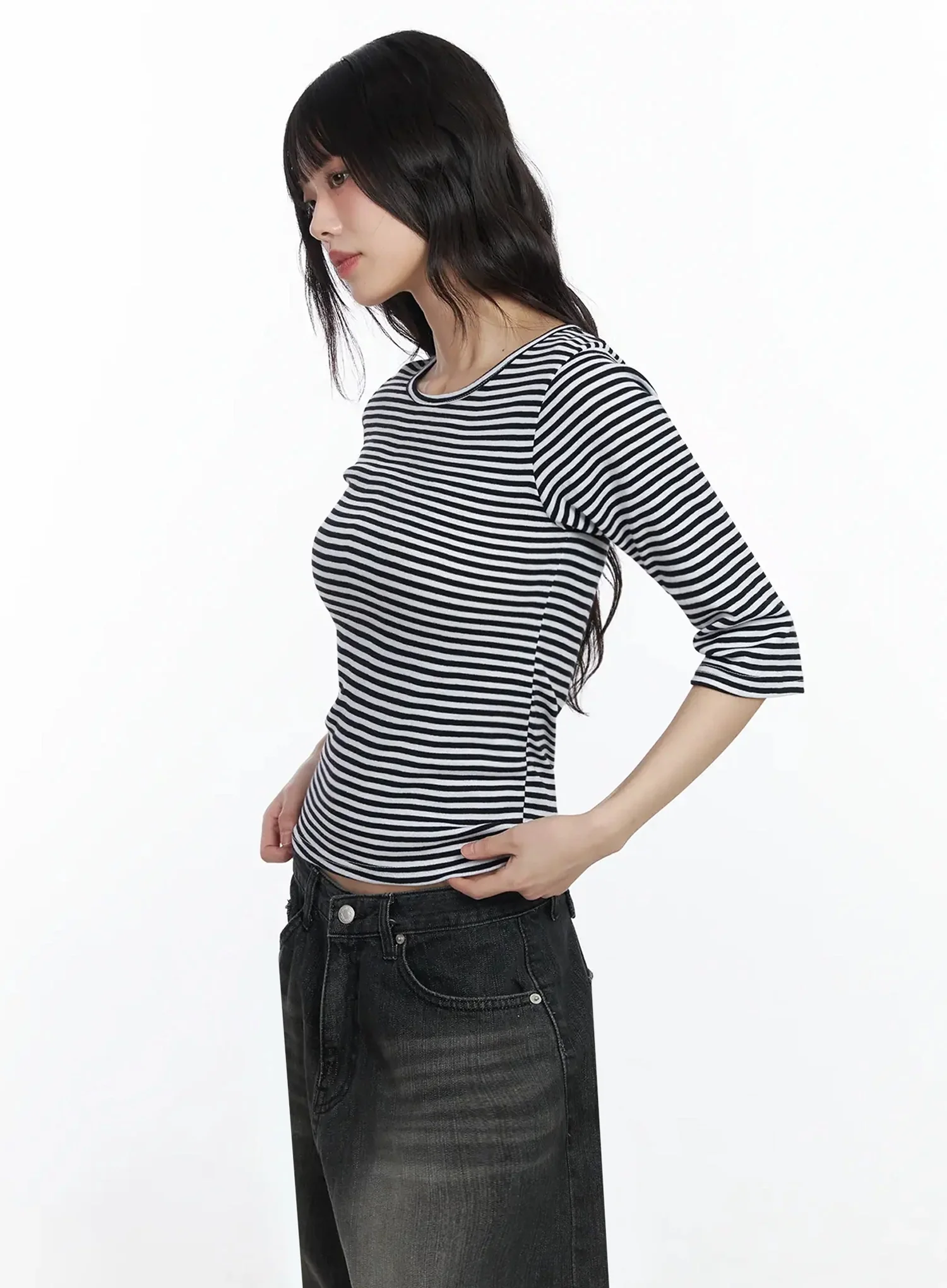 Striped 3/4 Sleeve Top IF505 - Image 8